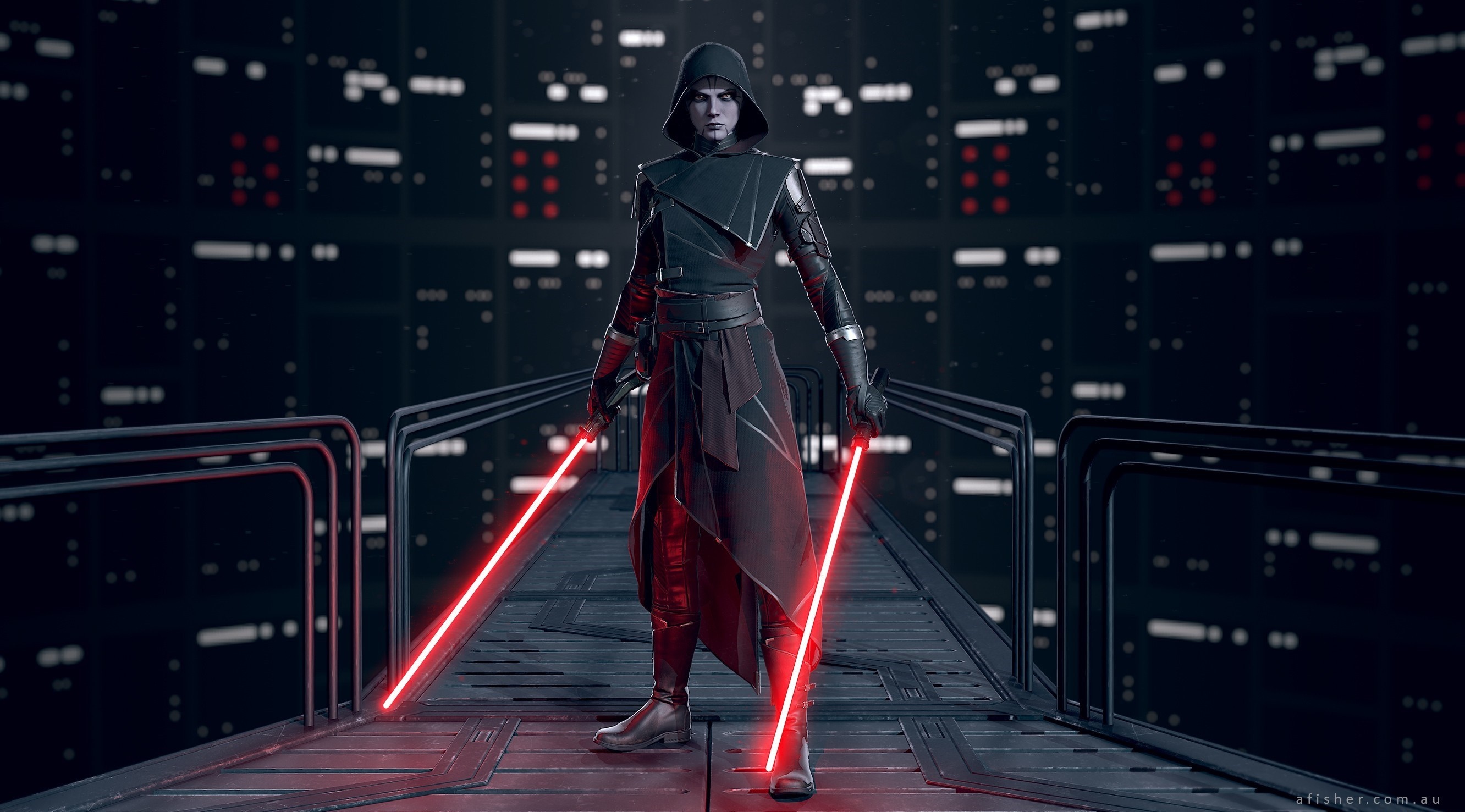 Asajj Ventress from Star Wars with two lightsabers HD Wallpaper