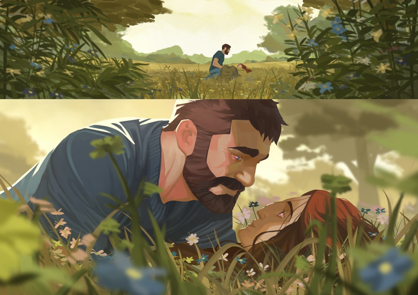 Couple in a field of flowers HD Wallpaper