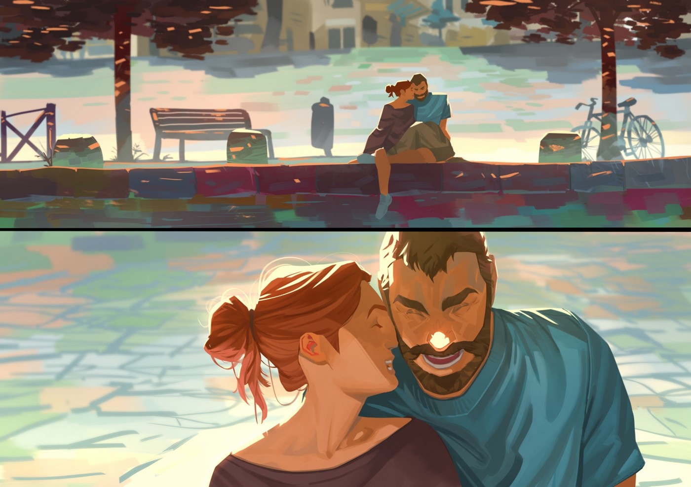 Couple embracing in a park and close-up of couple HD Wallpaper