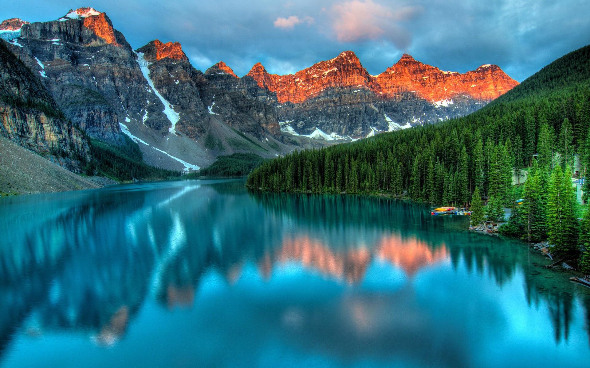 Moraine Lake with Mountains and Forest HD Wallpaper