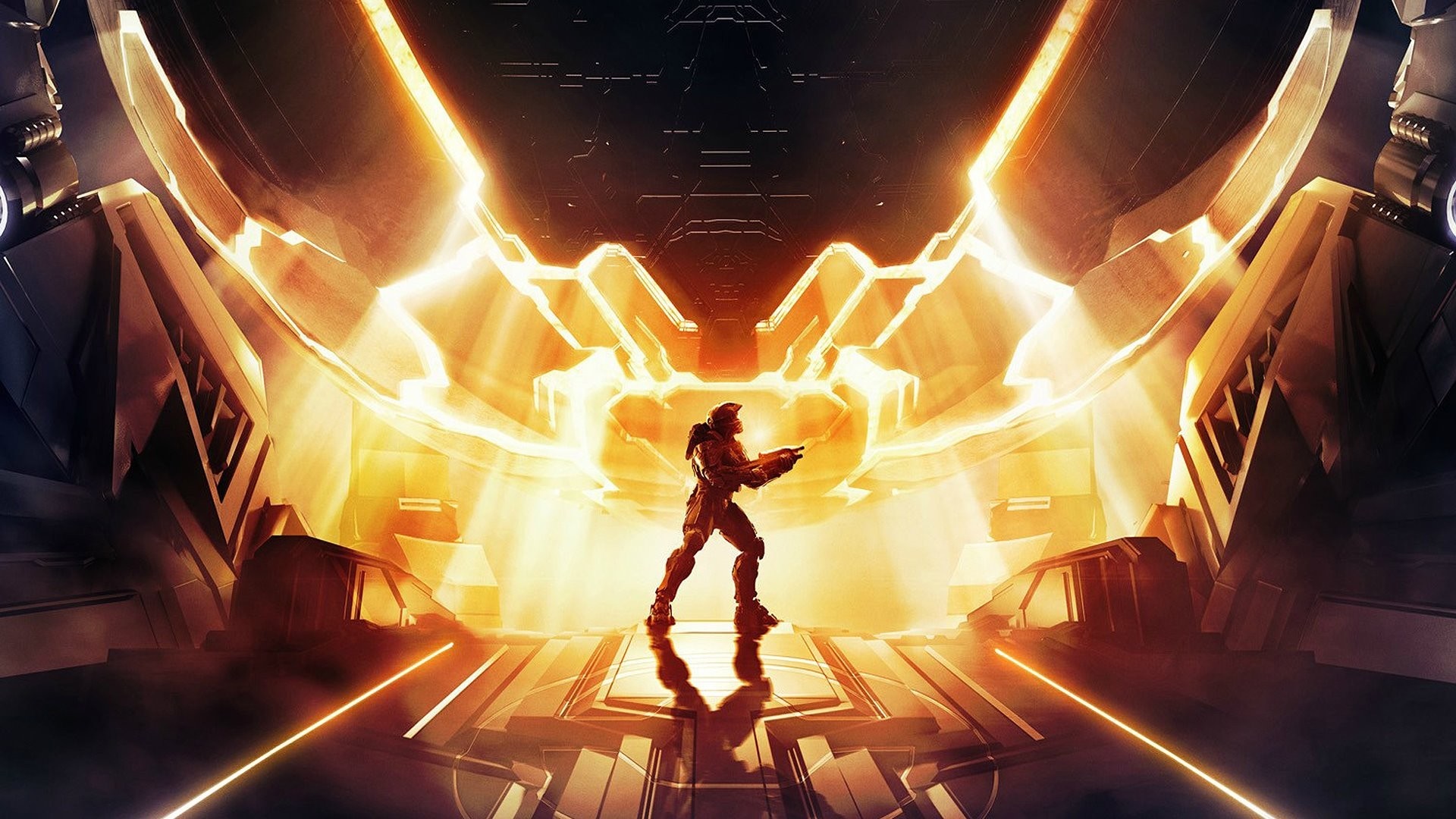 Master Chief from Halo 4 in a futuristic chamber HD Wallpaper