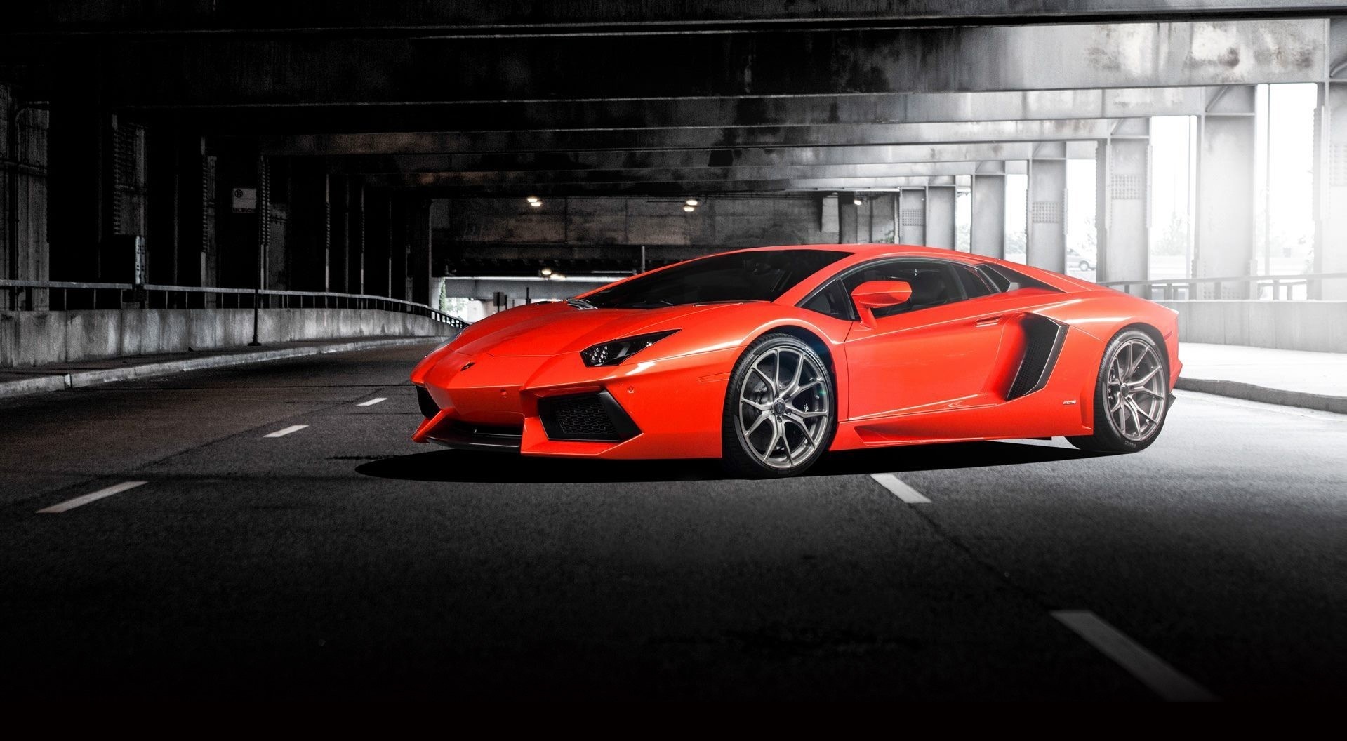 Orange Lamborghini Aventador parked on a road HD Wallpaper
