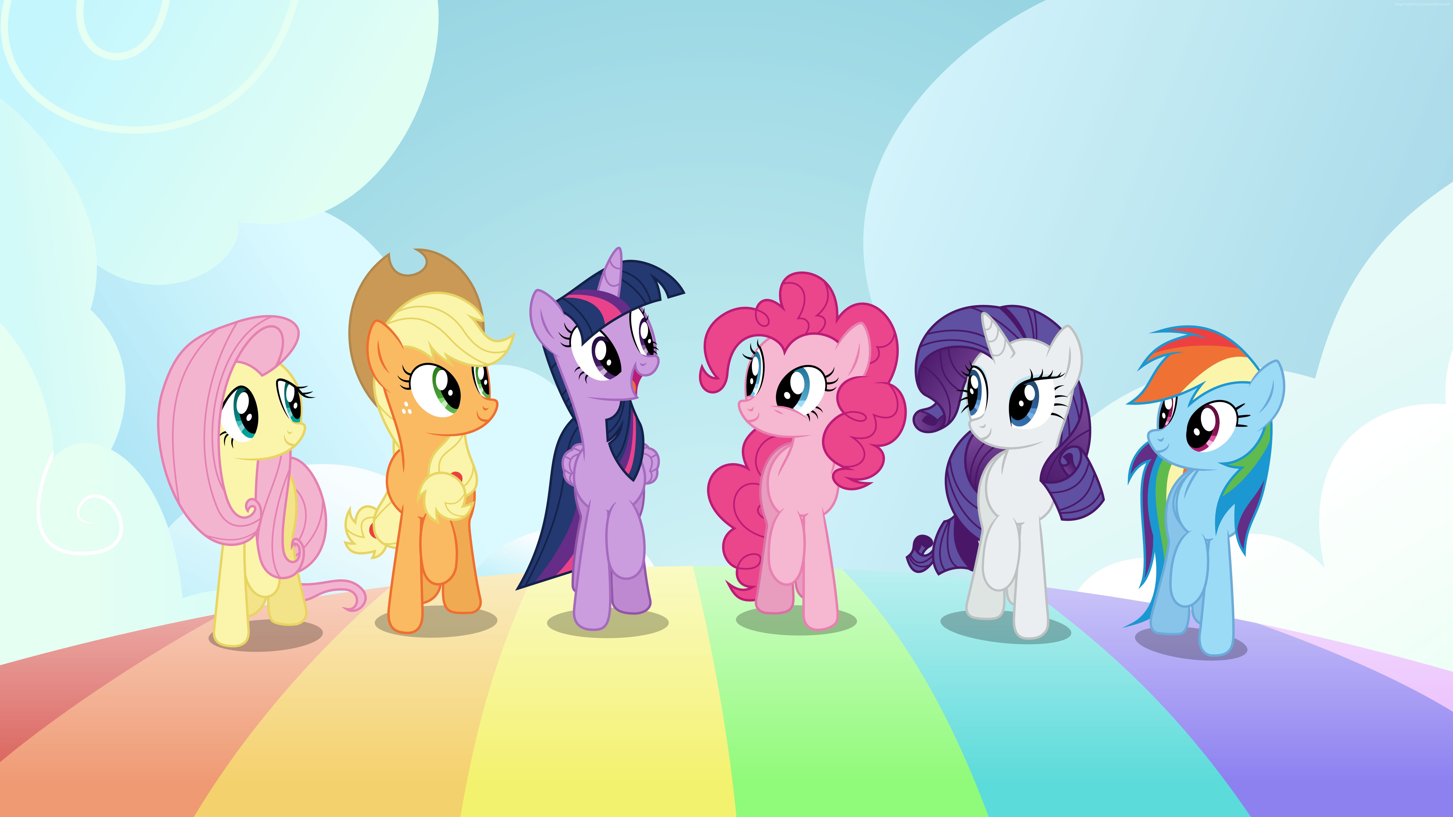 My Little Pony: Friendship is Magic characters on a rainbow HD Wallpaper
