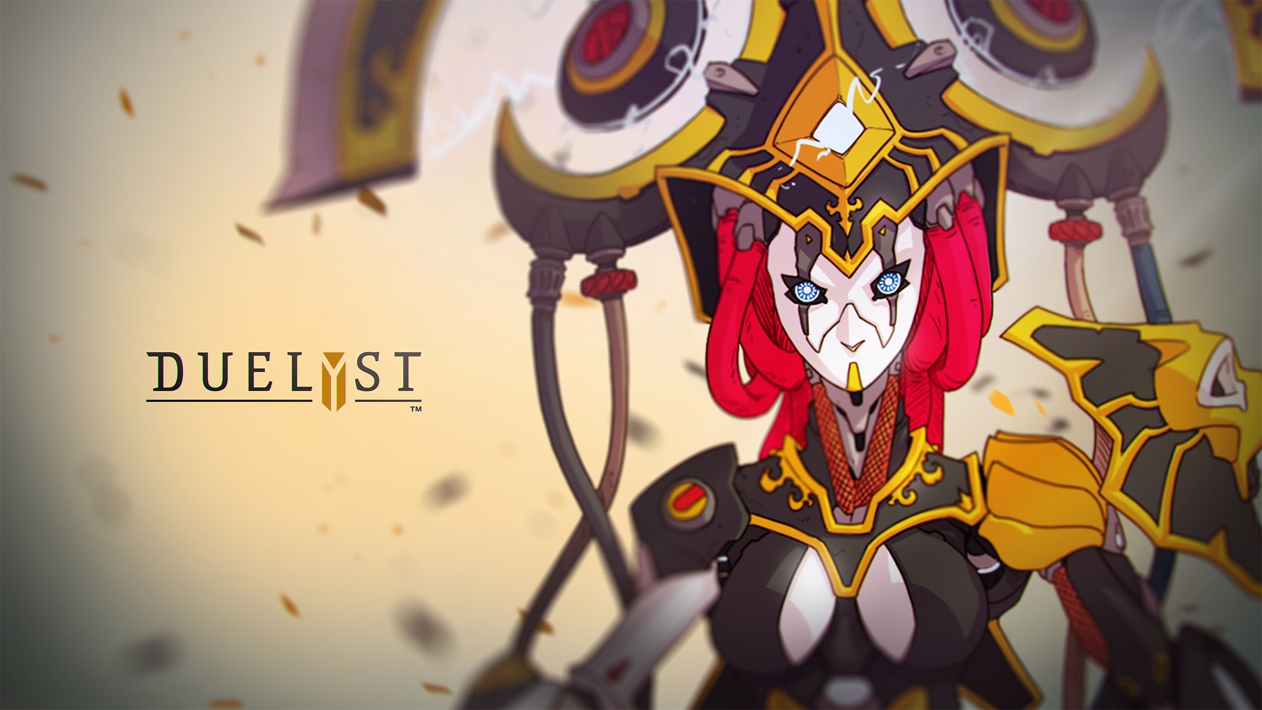 Duelyst artwork featuring a masked character with red hair HD Wallpaper