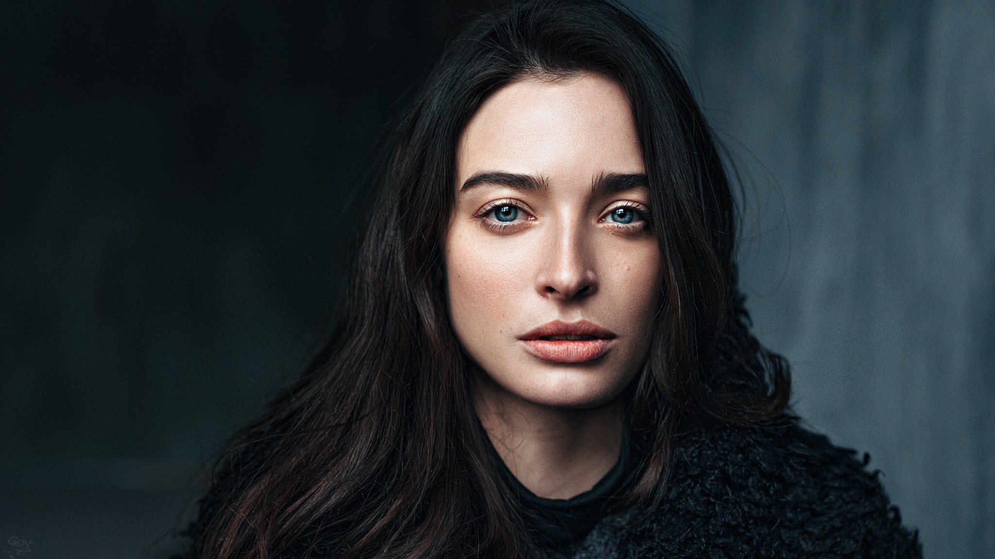 Portrait of a Woman with Long Dark Hair HD Wallpaper