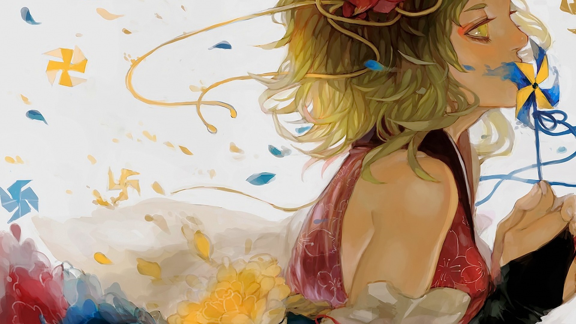 Megpoid Gumi from Vocaloid holding a pinwheel HD Wallpaper