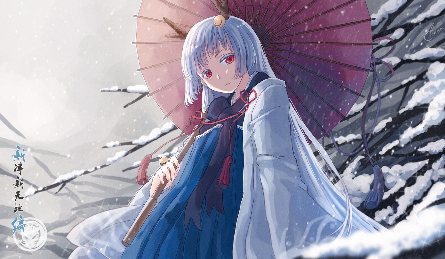 Anime girl with umbrella in snow HD Wallpaper