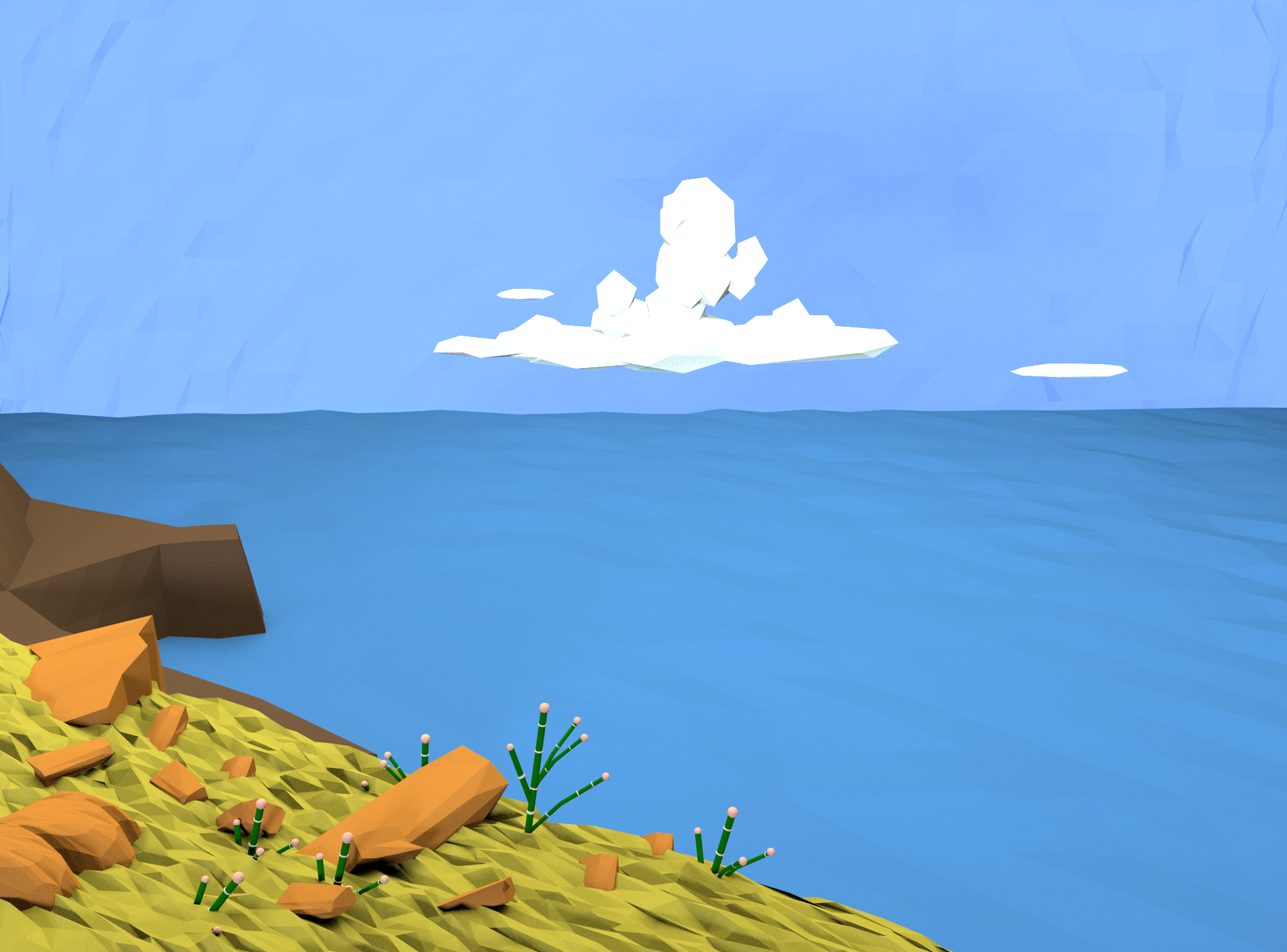 Low poly coast with sea and sky HD Wallpaper