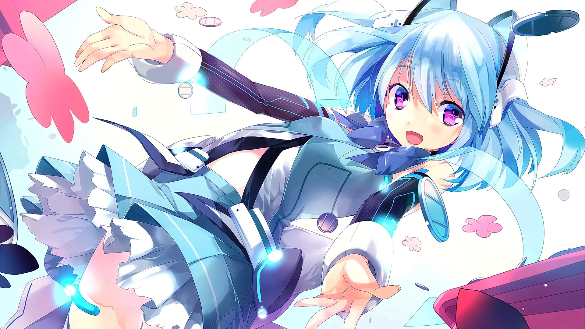 Anime girl with blue hair in a futuristic outfit HD Wallpaper
