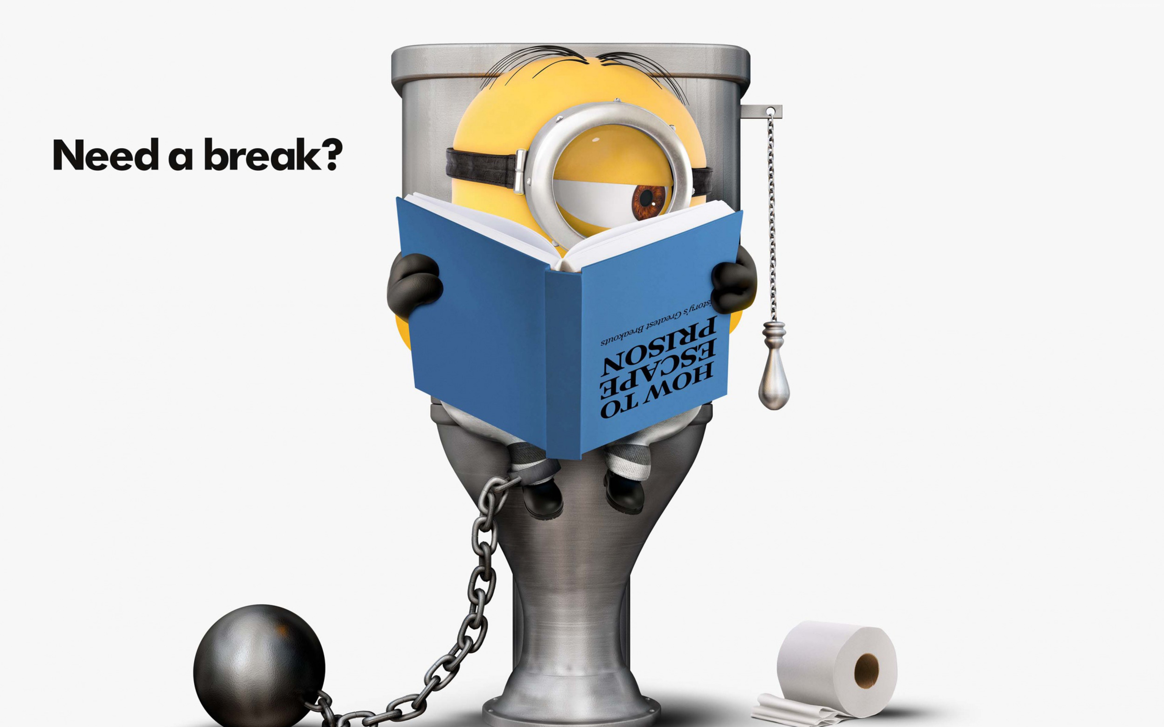 Minion reading "How to Escape Prison" on toilet HD Wallpaper