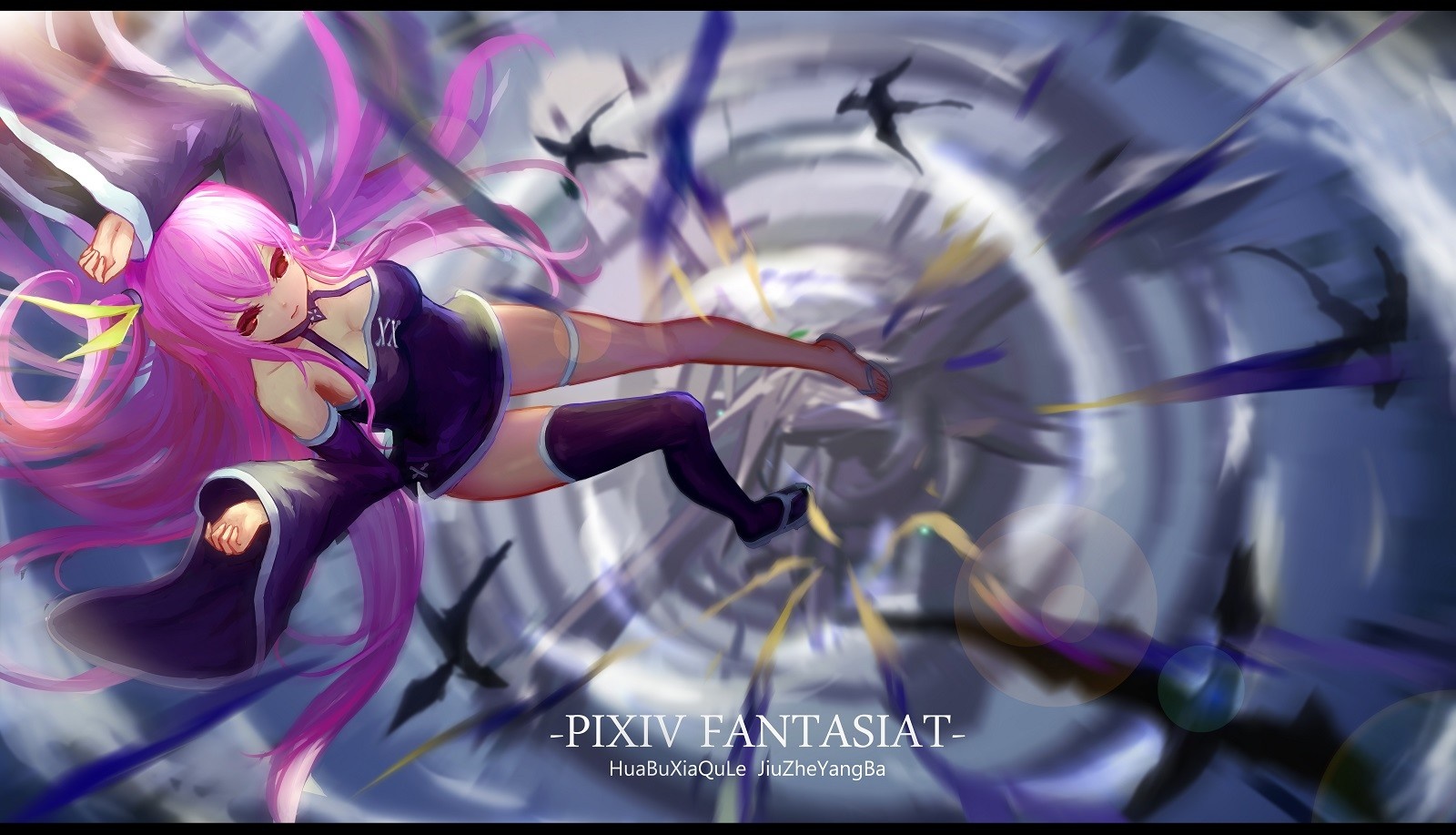 Anime girl with pink hair in dark outfit, Pixiv Fantasia HD Wallpaper