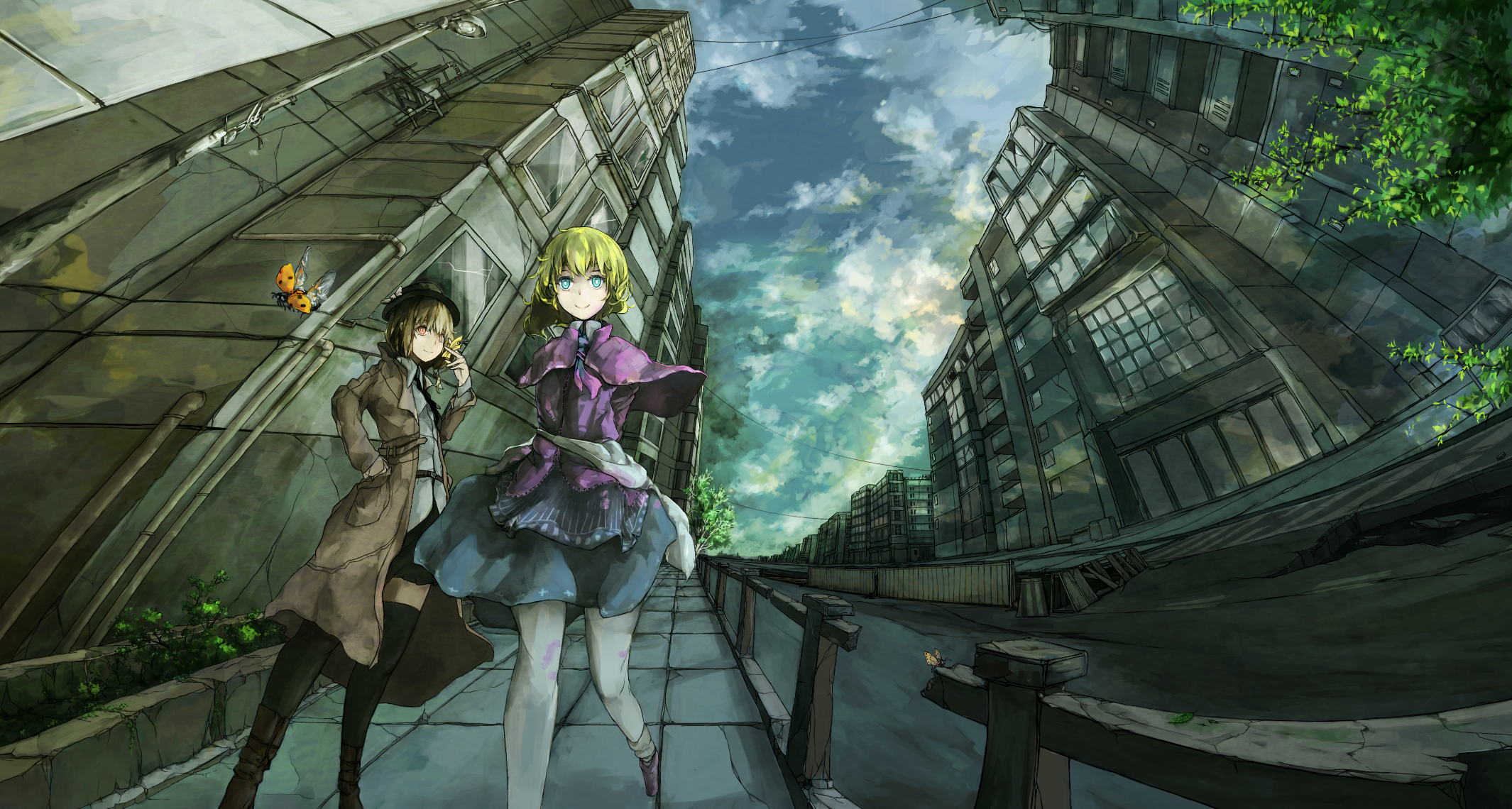 Usami Renko and Maribel Han from Touhou in a city HD Wallpaper
