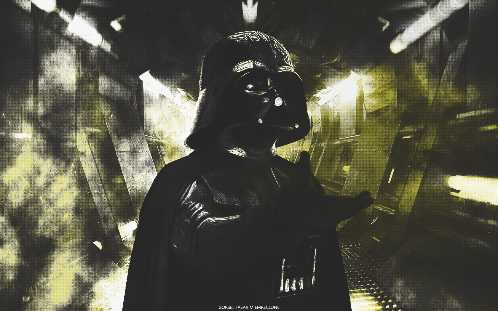 Darth Vader from Star Wars in a dark corridor HD Wallpaper