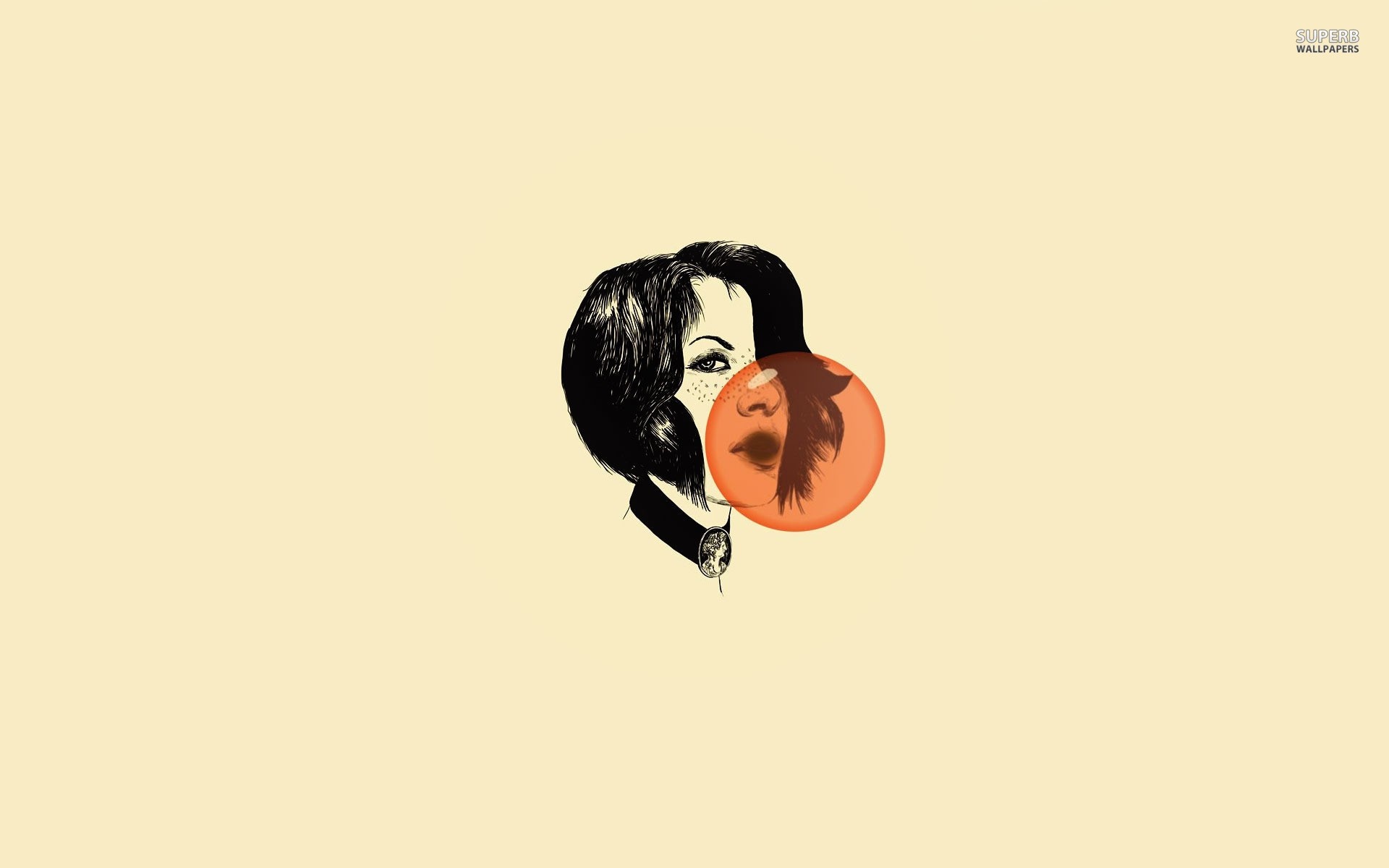 Illustration of a woman blowing a bubble gum HD Wallpaper