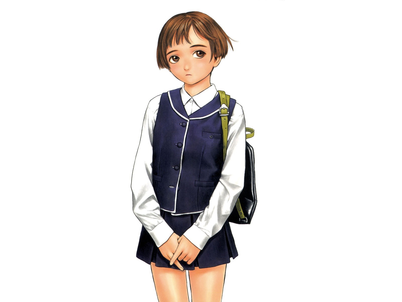 Anime girl in school uniform with backpack HD Wallpaper