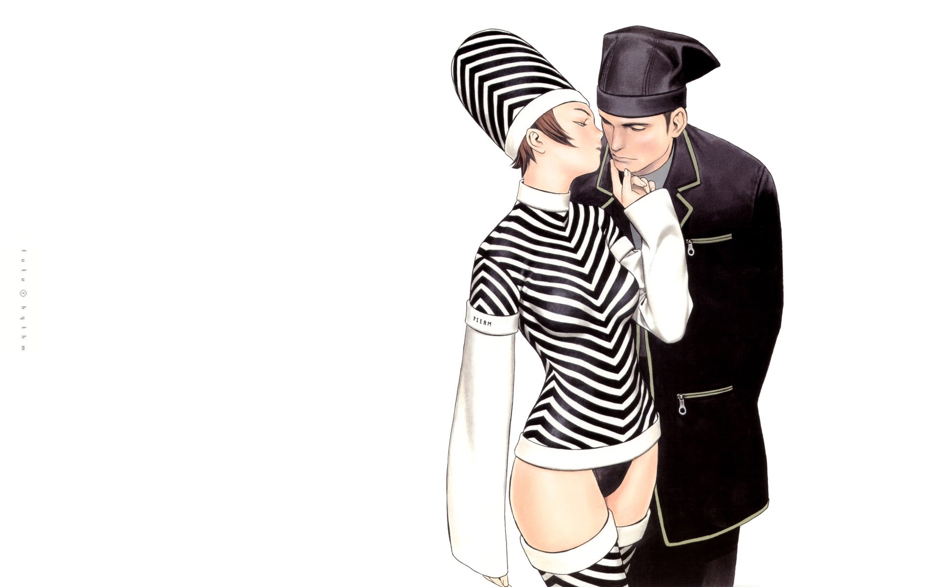 Woman in striped outfit and man in formal wear HD Wallpaper