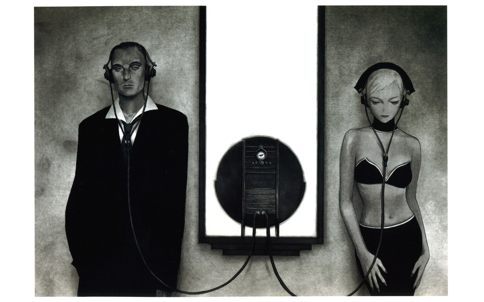 Man and Woman with Headphones Listening to Music HD Wallpaper