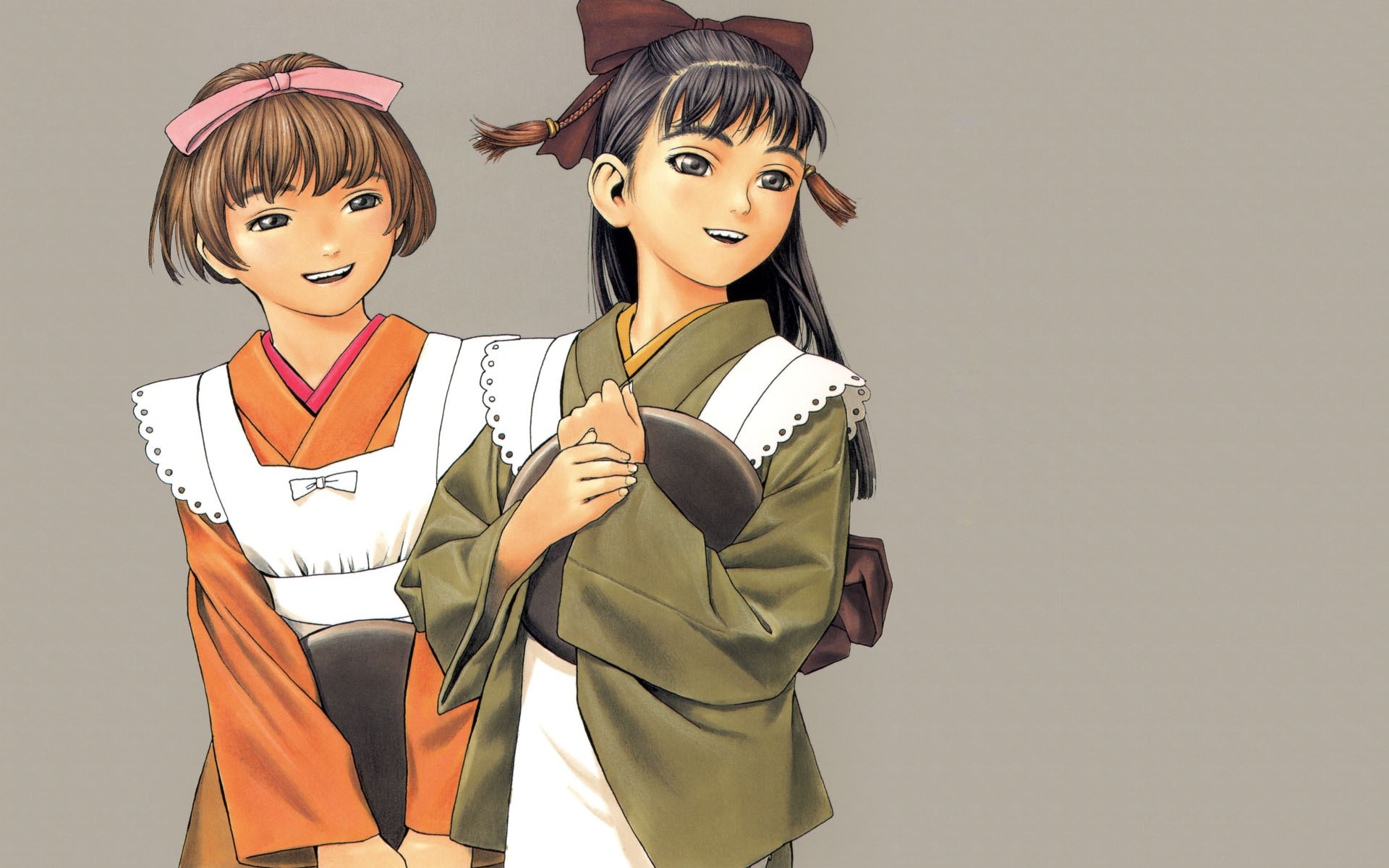 Two young girls in traditional Japanese clothing HD Wallpaper