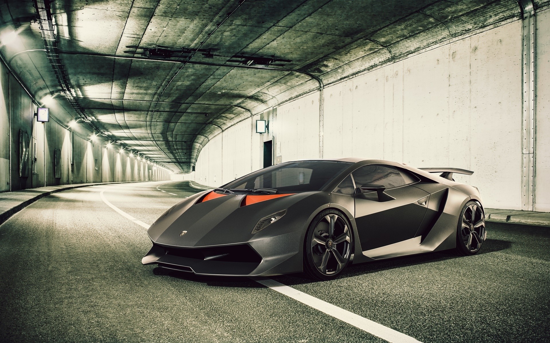 Lamborghini sports car in a concrete tunnel HD Wallpaper