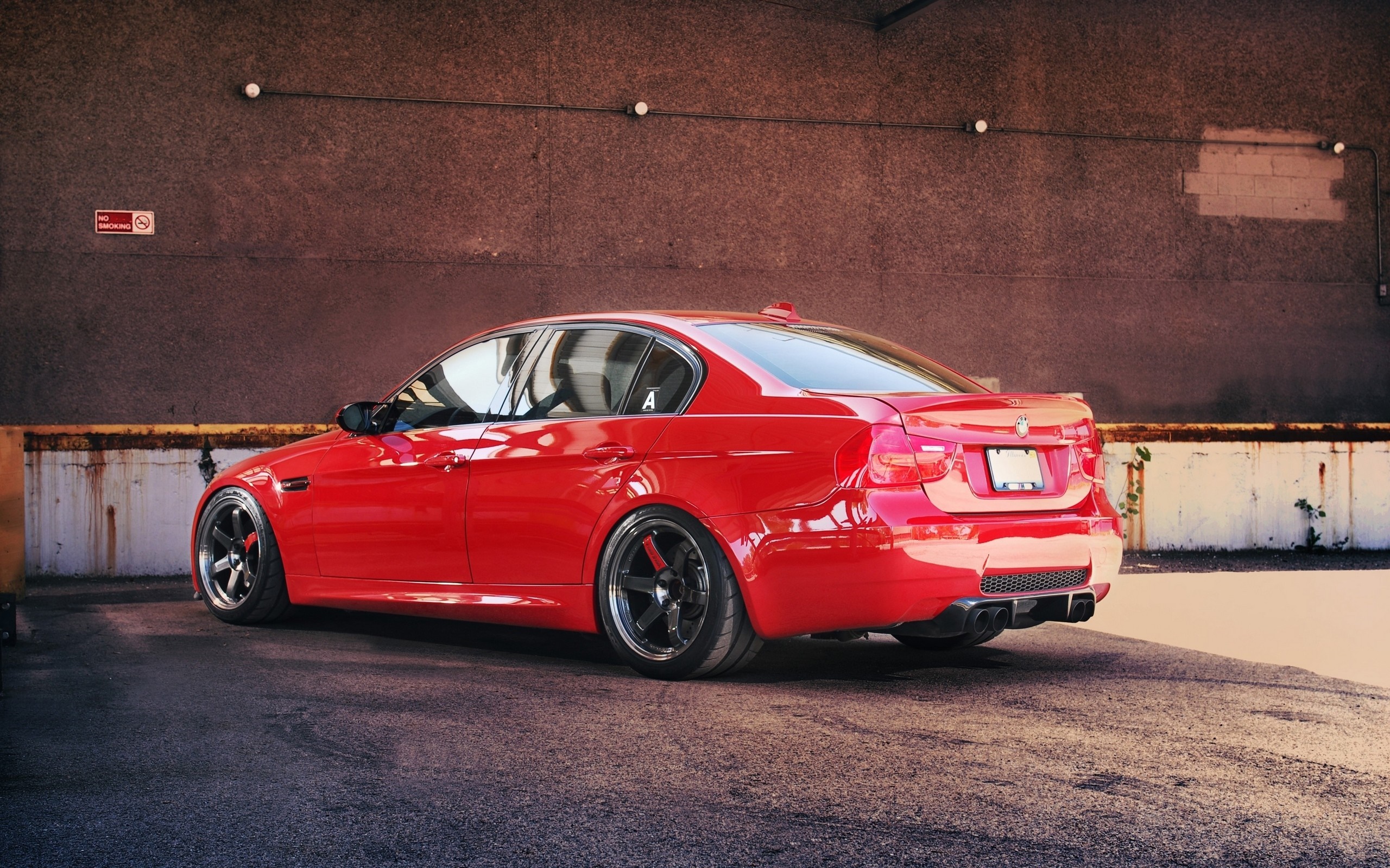 Red BMW M3 Sedan with custom wheels HD Wallpaper