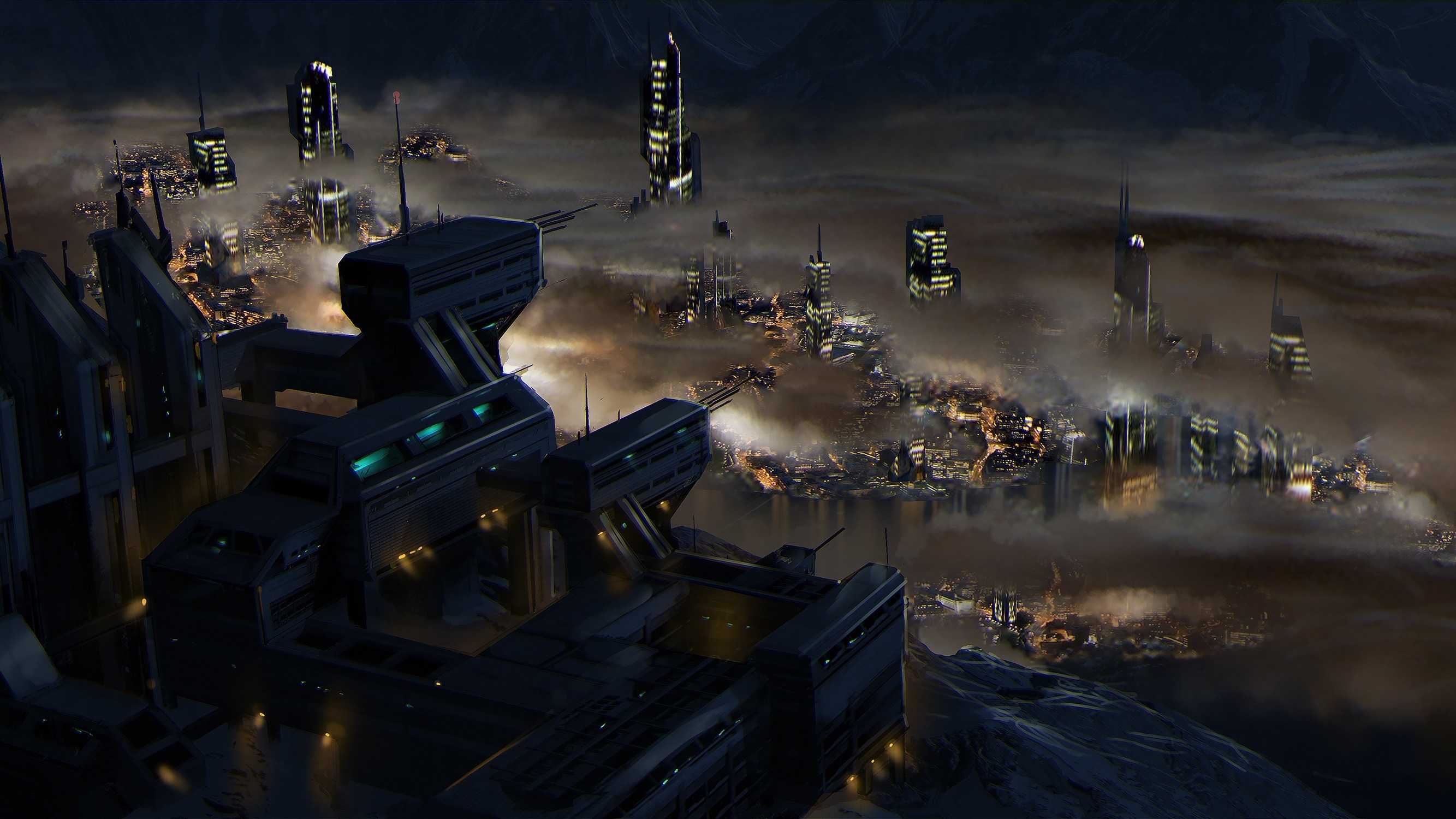 Star Citizen artwork of a futuristic city at night HD Wallpaper