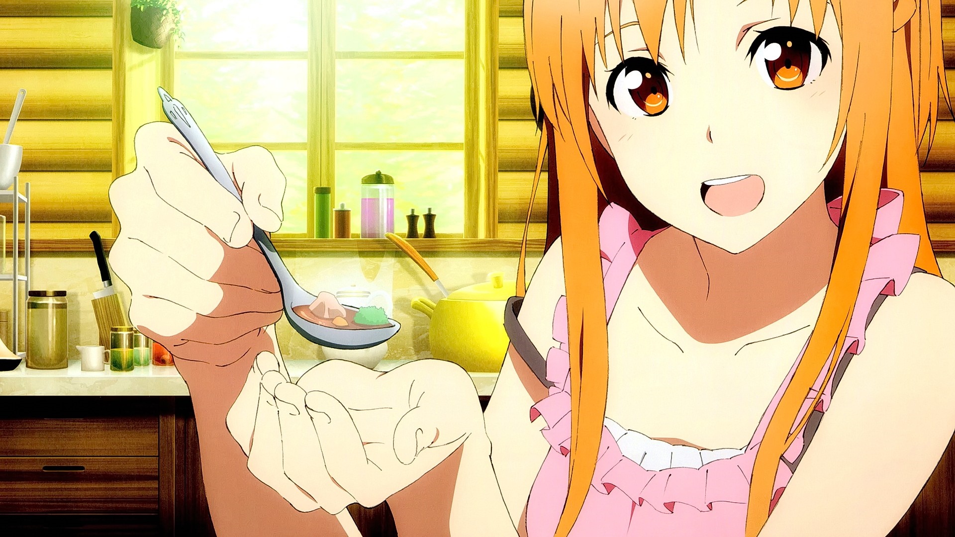 Asuna Yuuki from Sword Art Online eating HD Wallpaper