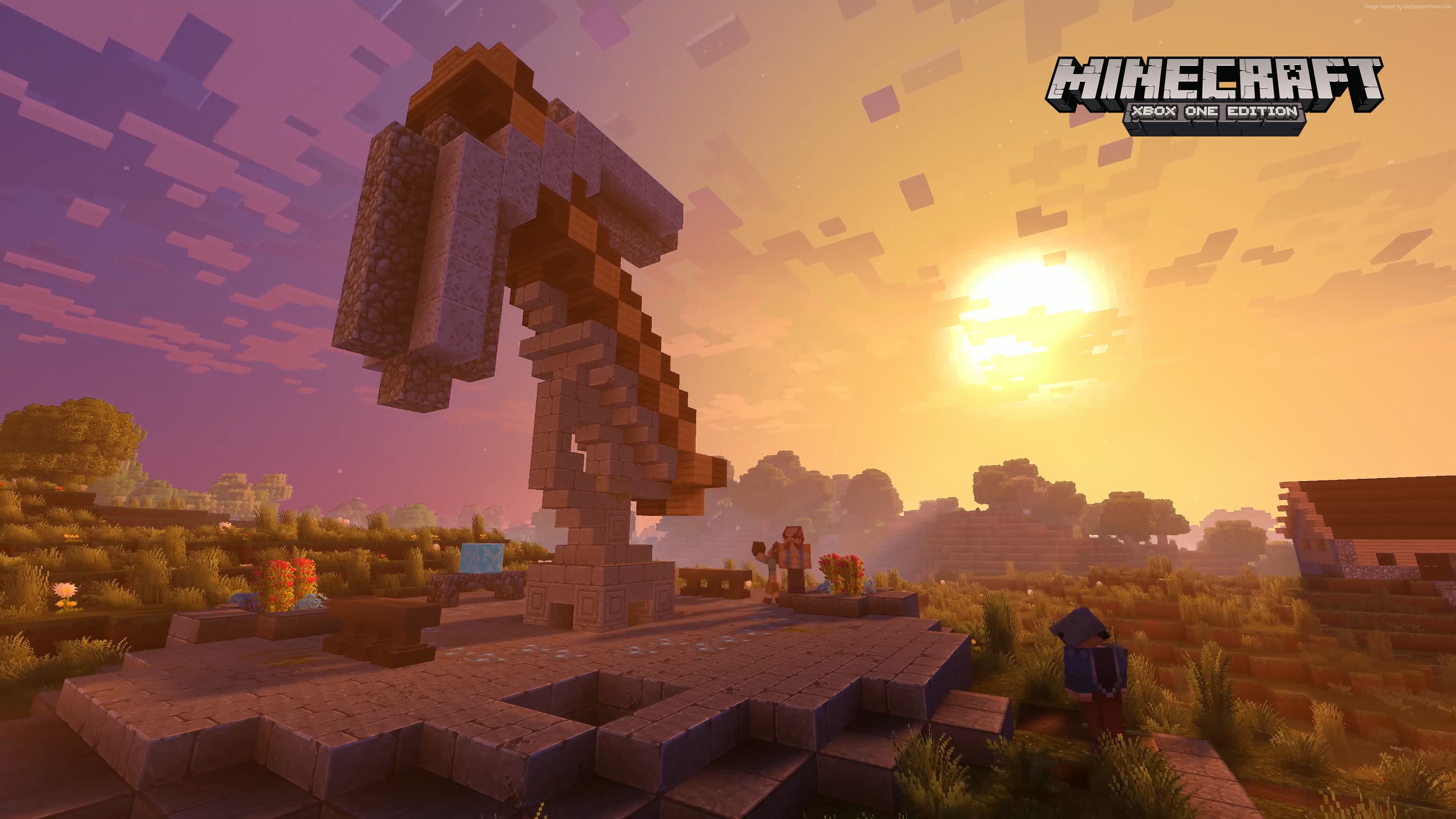 Minecraft Xbox One Edition screenshot with pickaxe statue HD Wallpaper