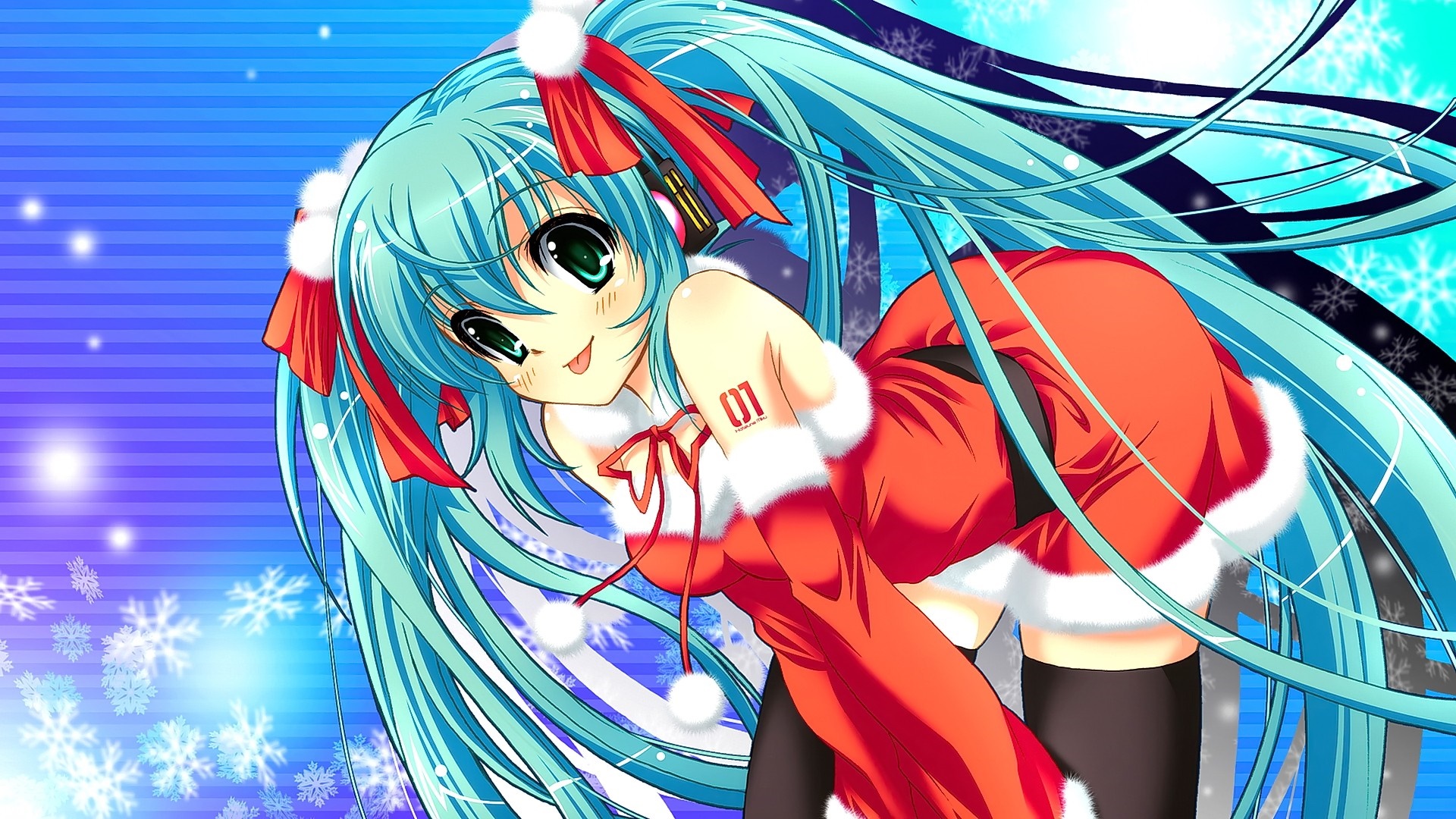 Hatsune Miku from Vocaloid in Christmas Outfit HD Wallpaper