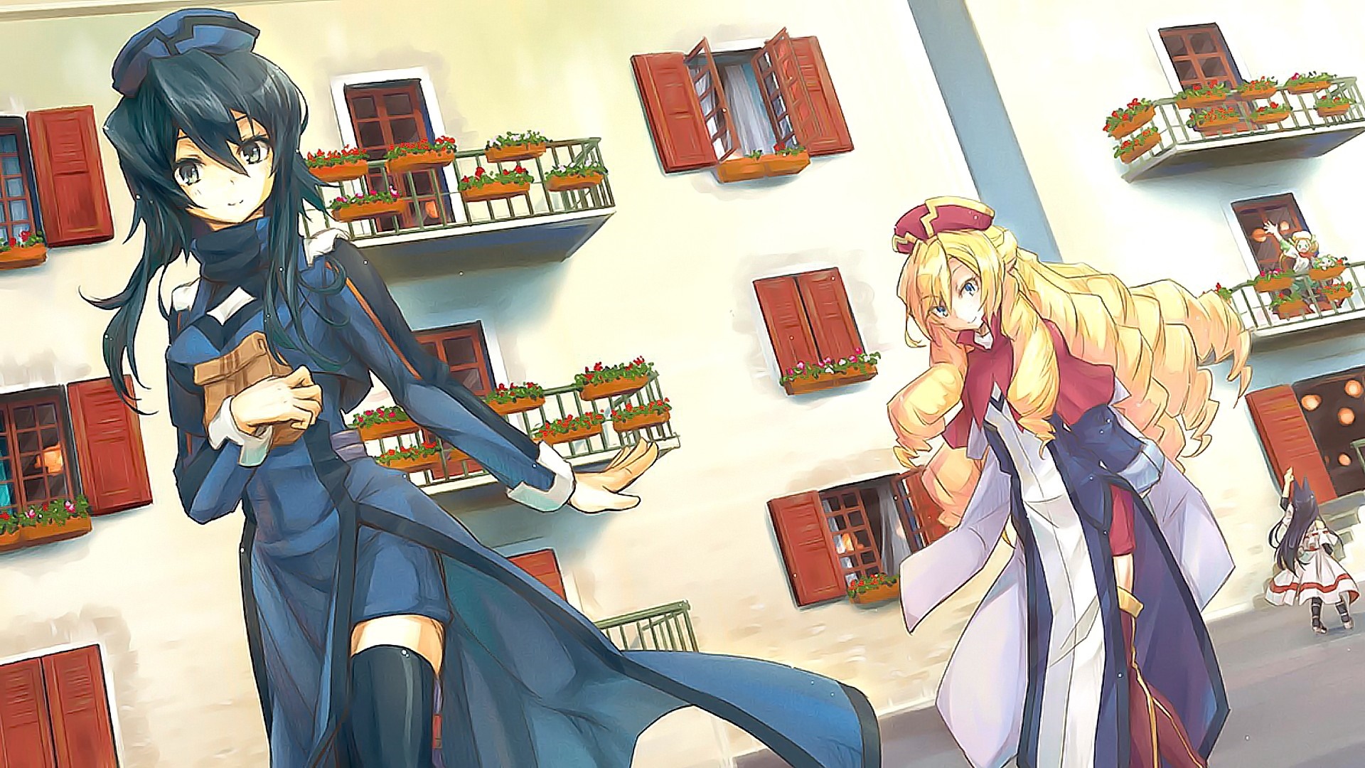 Anime girls in Log Horizon on a street HD Wallpaper