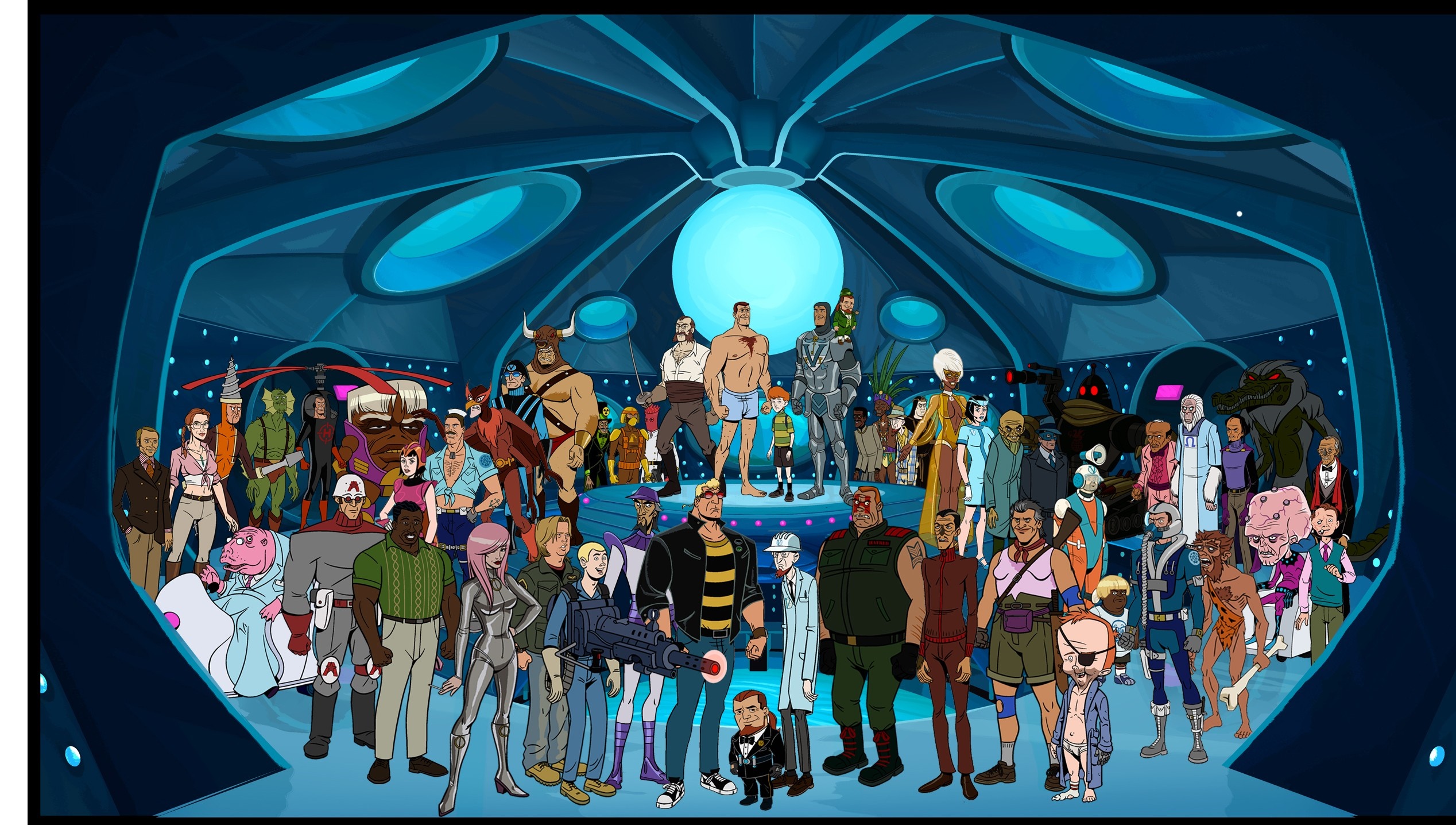 The Venture Bros. characters in a futuristic room HD Wallpaper