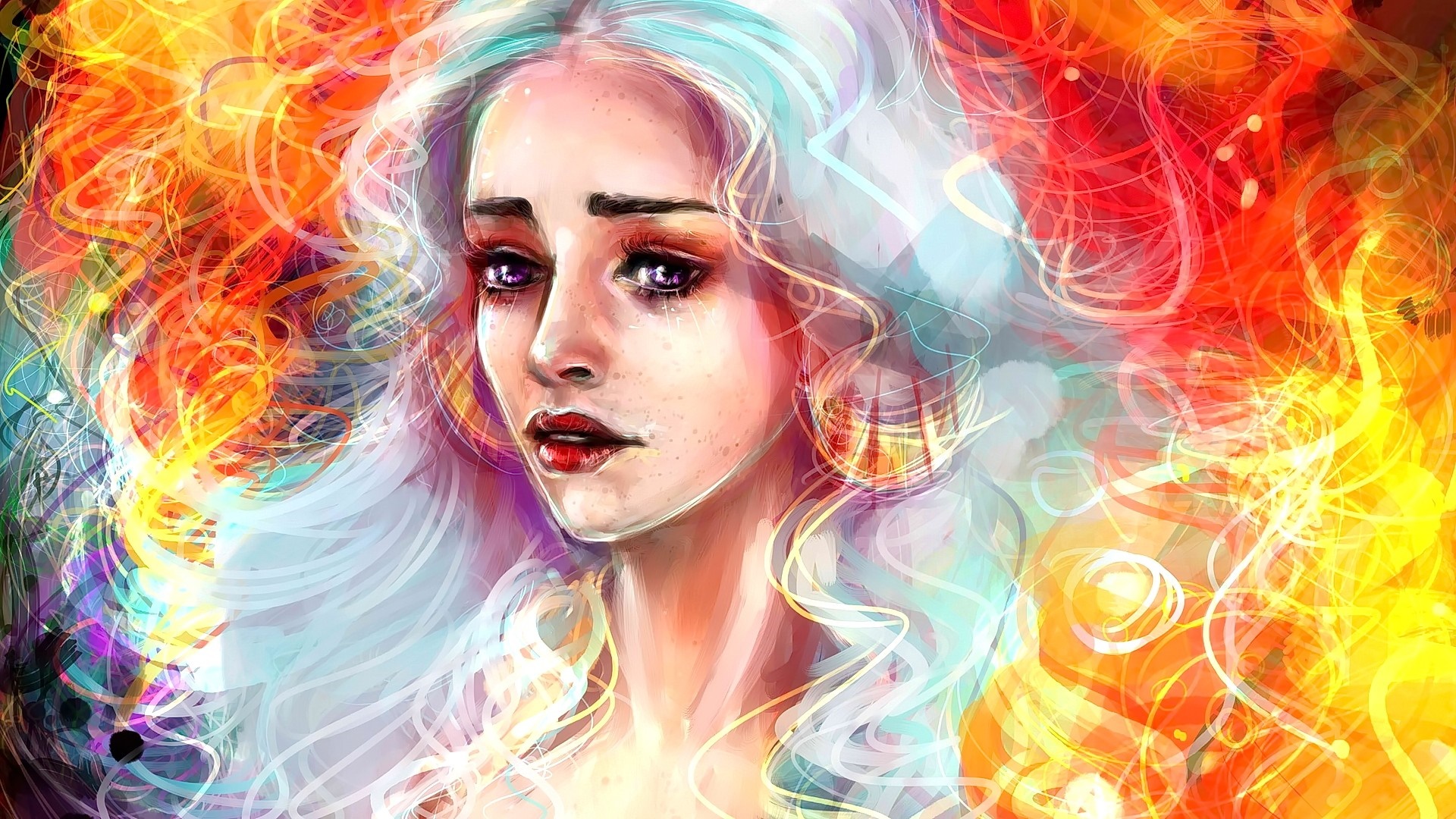Psychedelic anime girl with colorful swirling background HD Wallpaper