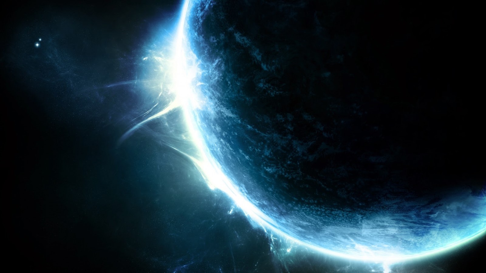 Planet with bright atmospheric glow in deep space HD Wallpaper