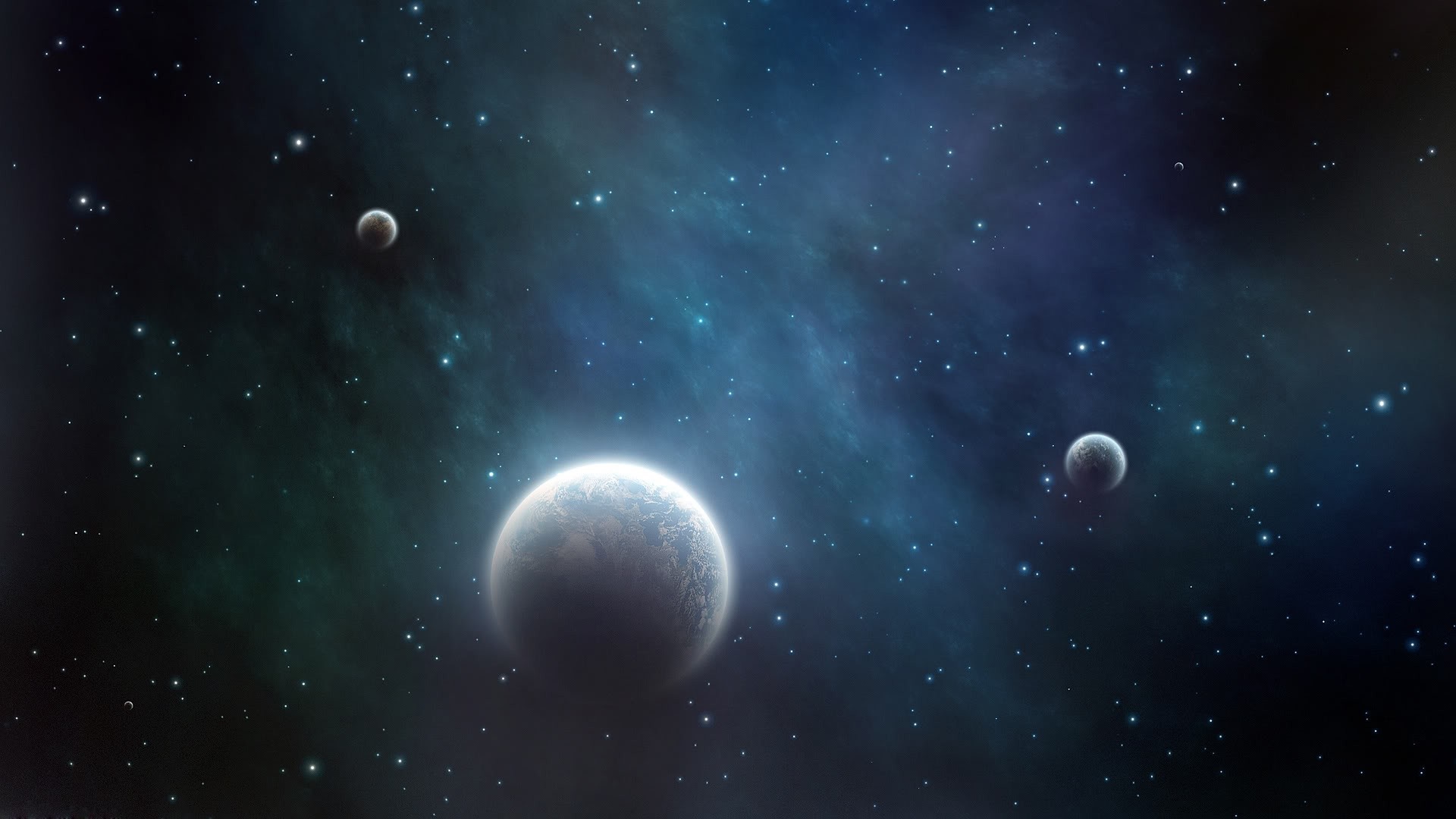Planets and nebulae in outer space HD Wallpaper