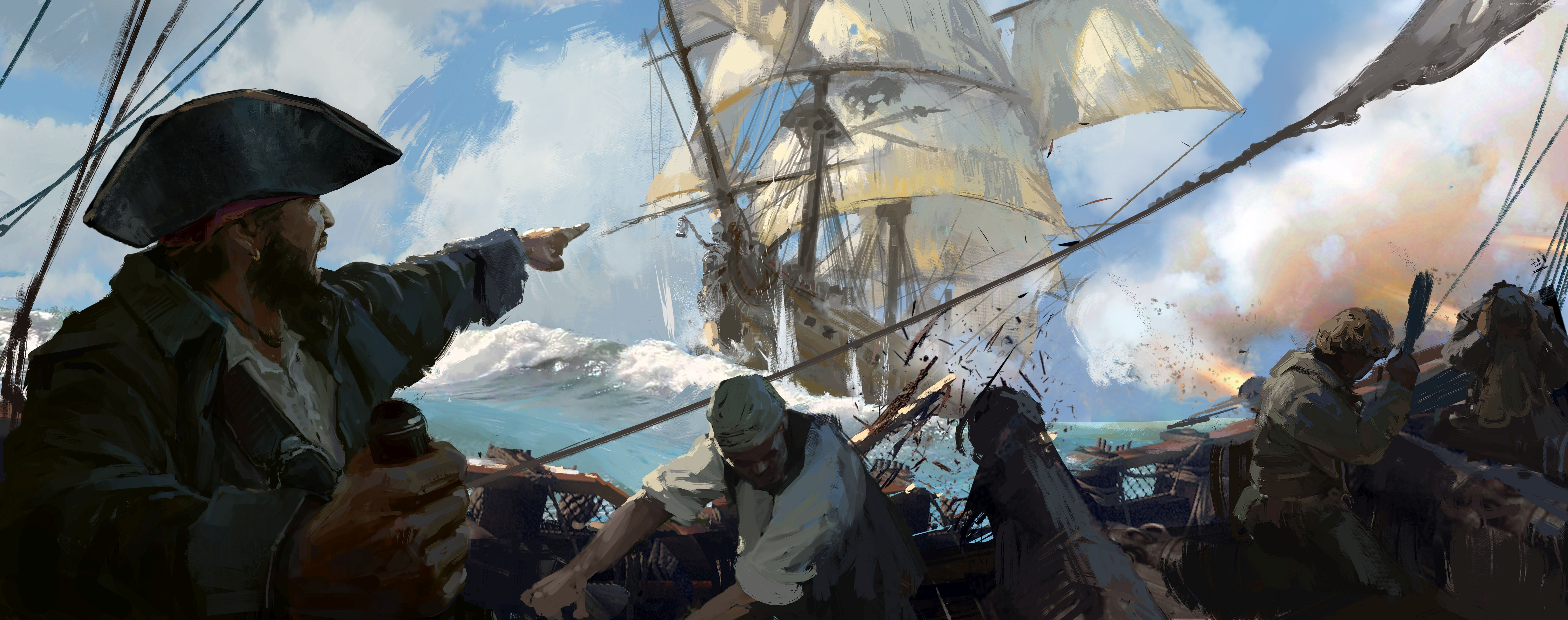Pirates in battle from Skull and Bones HD Wallpaper