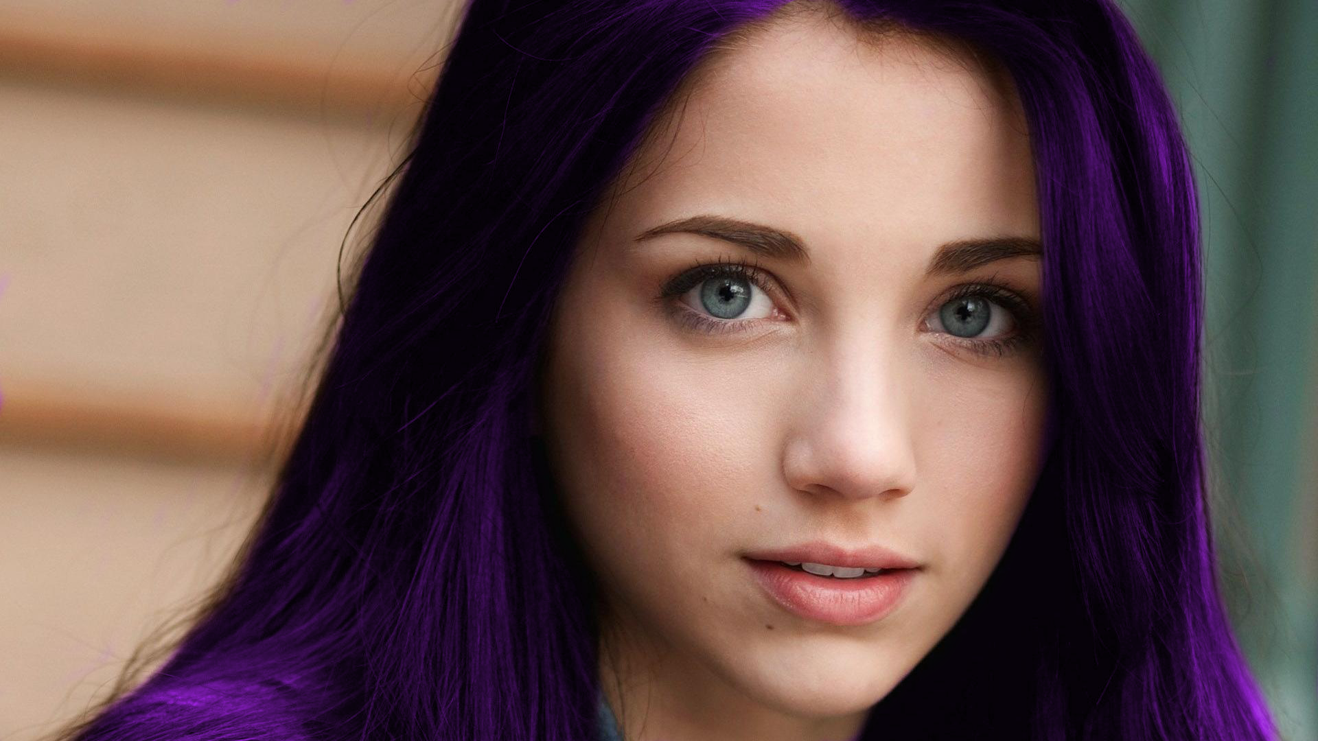 Woman with purple hair and blue eyes HD Wallpaper