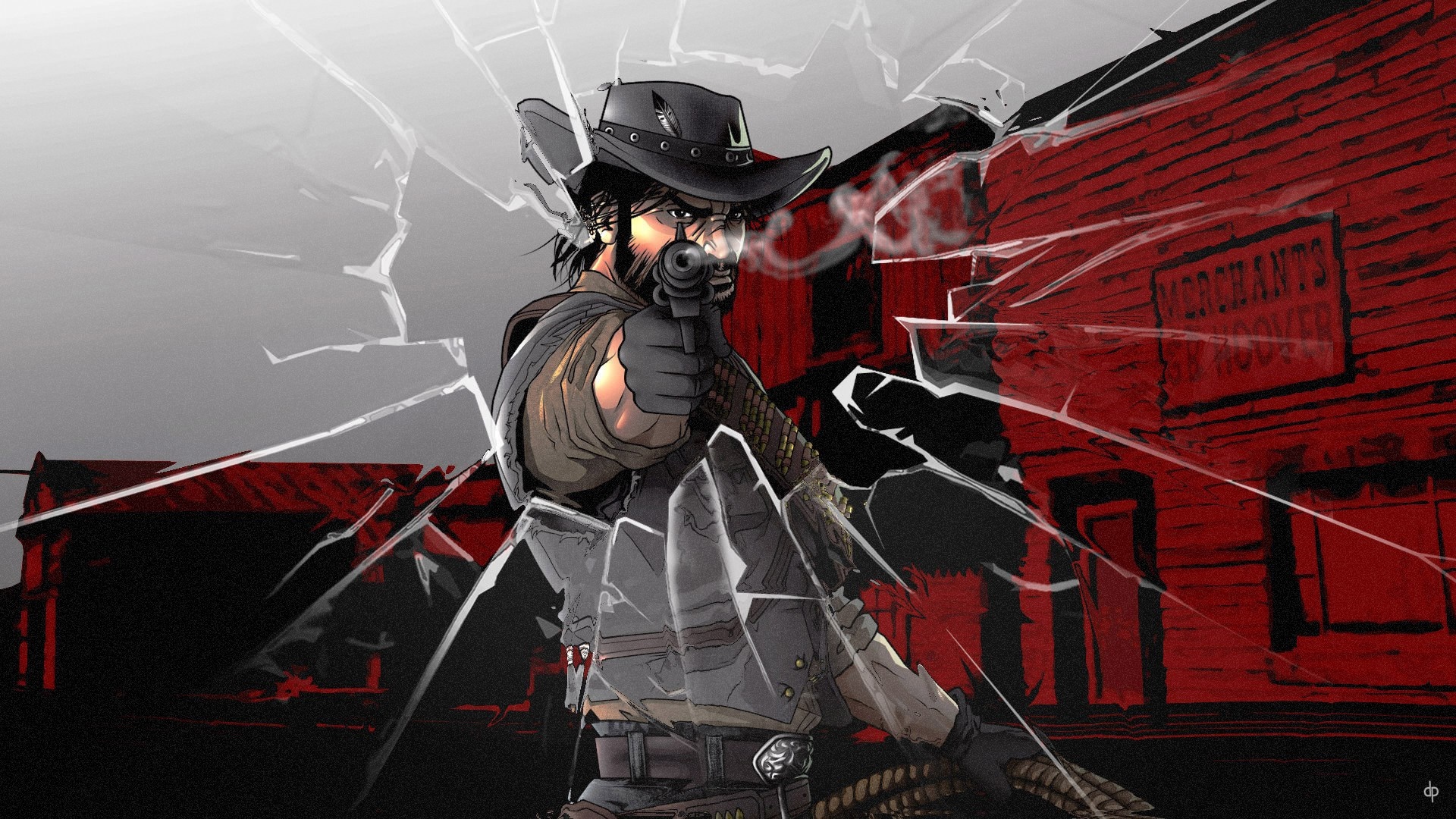 Artwork of Arthur Morgan from Red Dead Redemption aiming a gun HD Wallpaper