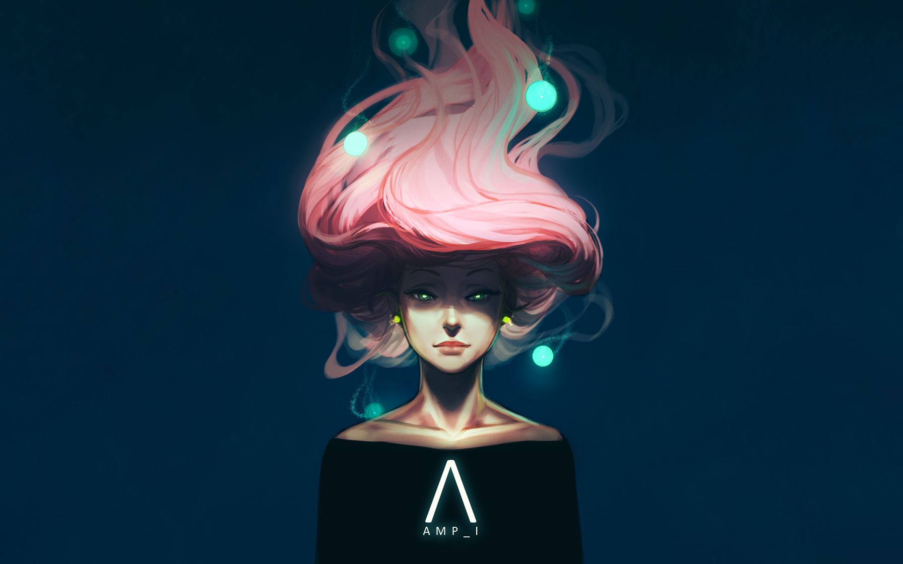Woman with pink hair and glowing orbs HD Wallpaper