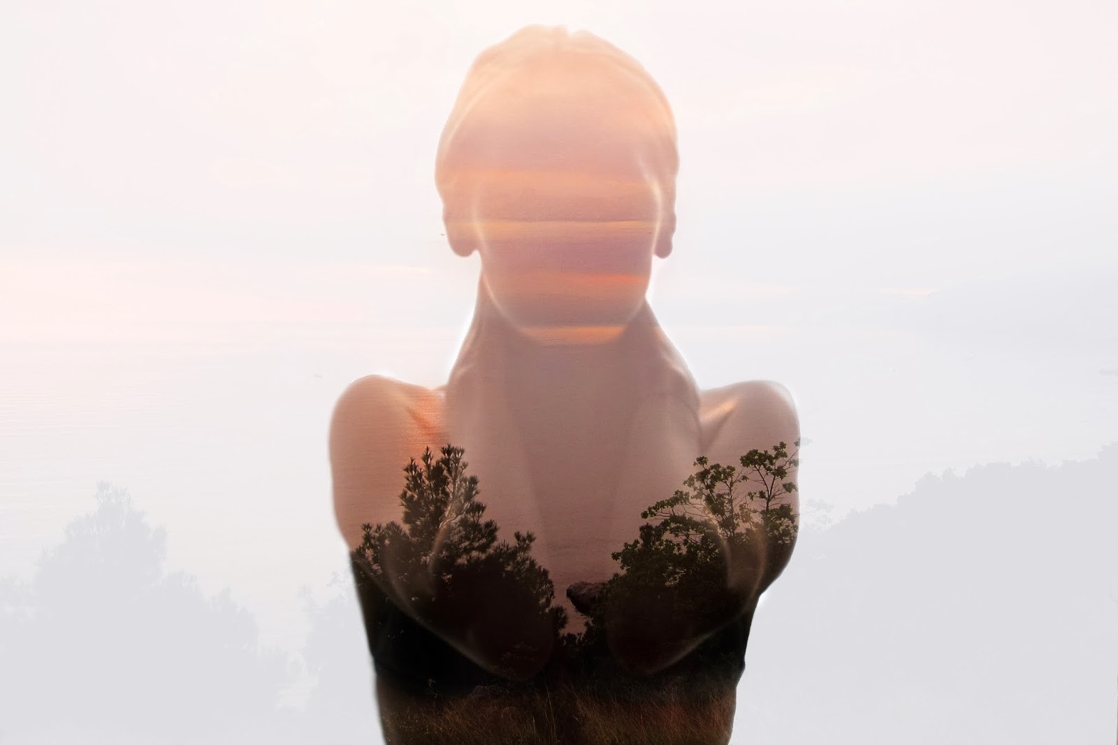 Double exposure of a woman and a forest landscape HD Wallpaper