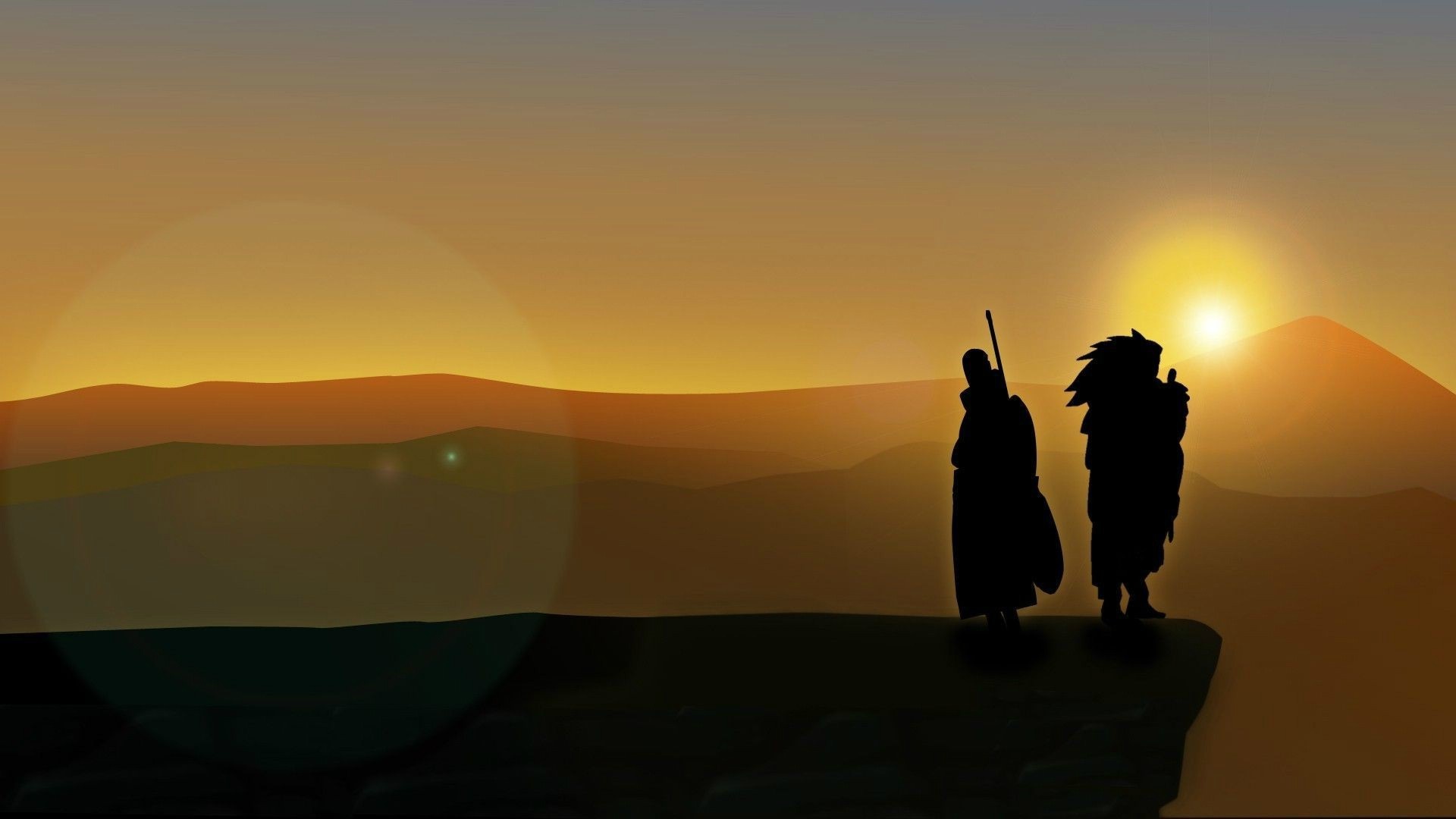 Two silhouettes from Naruto Shippuden at sunset HD Wallpaper