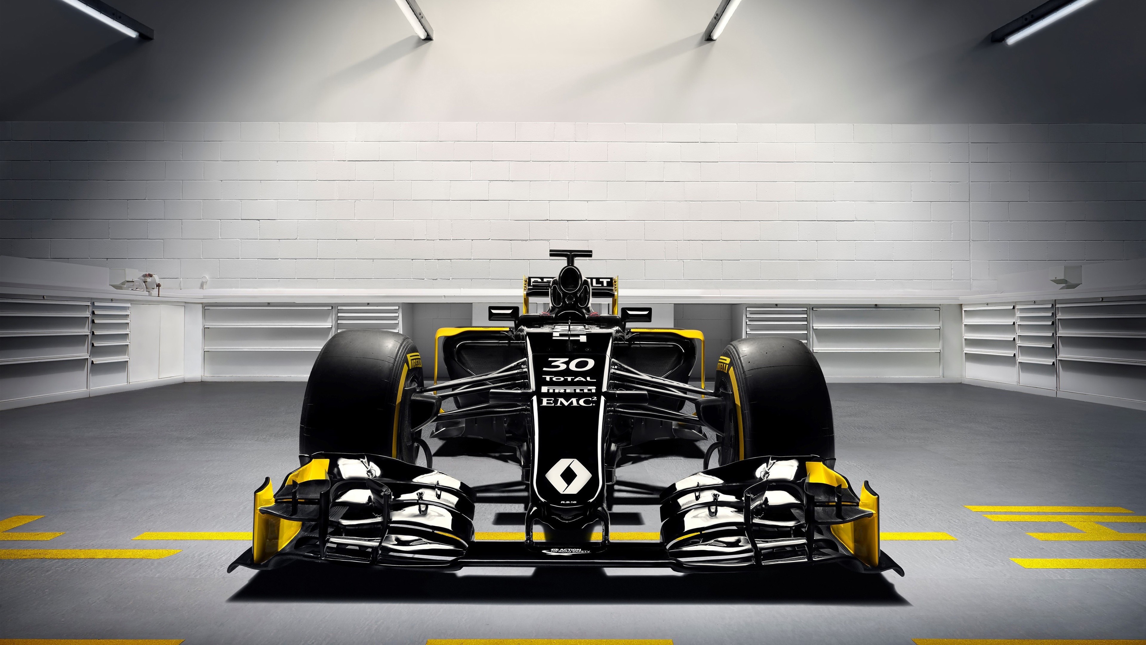 Renault Formula 1 car in a garage HD Wallpaper