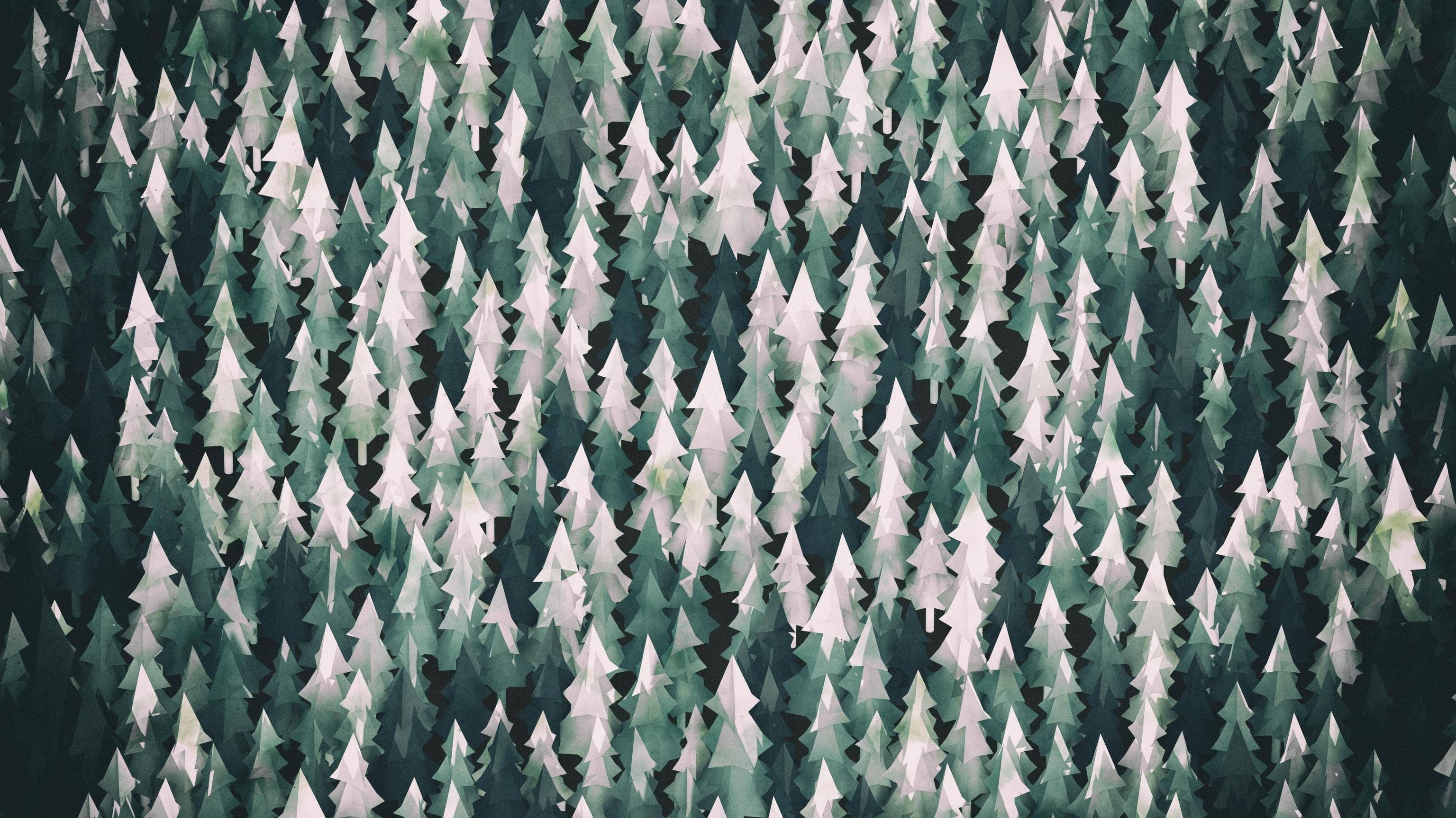 Aerial view of a dense forest with stylized trees HD Wallpaper