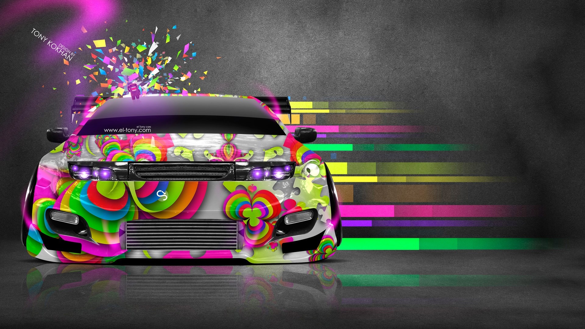 Customized car with psychedelic design and colorful effects HD Wallpaper