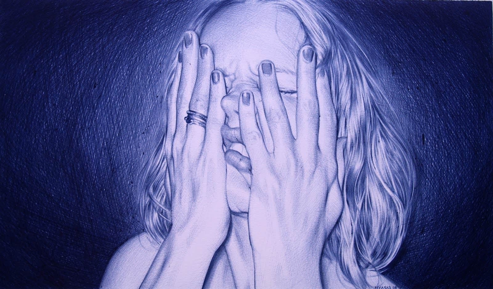 Drawing of a woman covering her face by Juan Francisco Casas HD Wallpaper