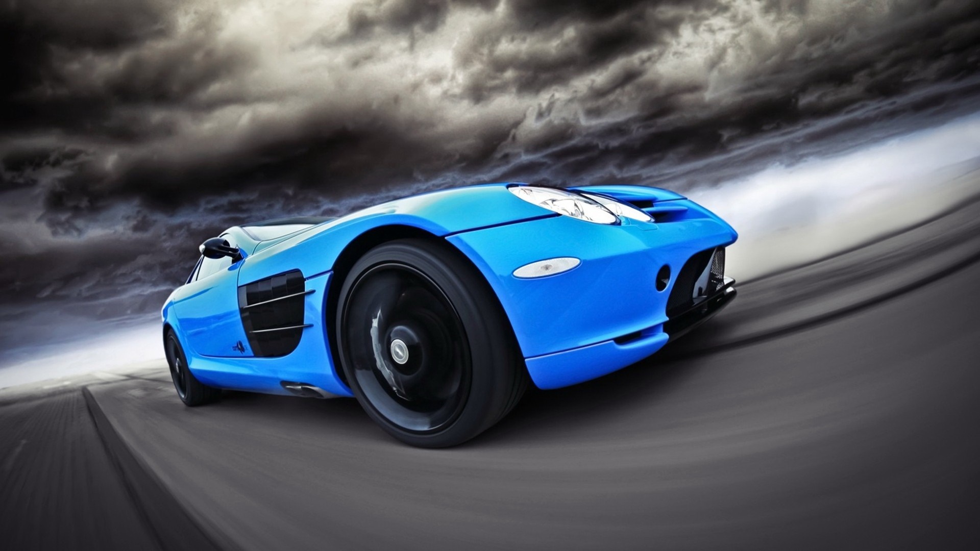 Blue Mercedes-Benz SLR McLaren Sports Car on Road HD Wallpaper