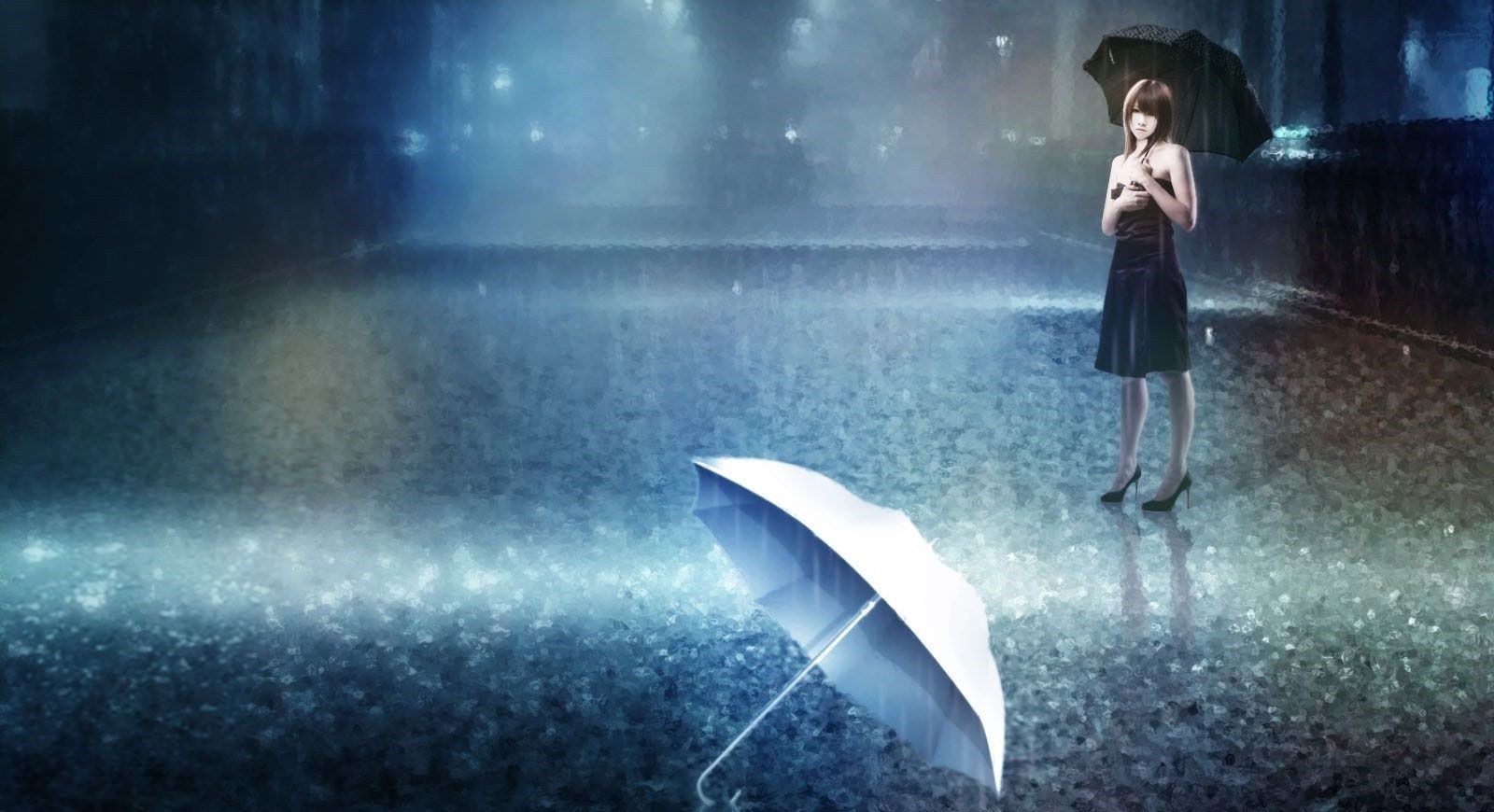 Woman with umbrella in the rain HD Wallpaper