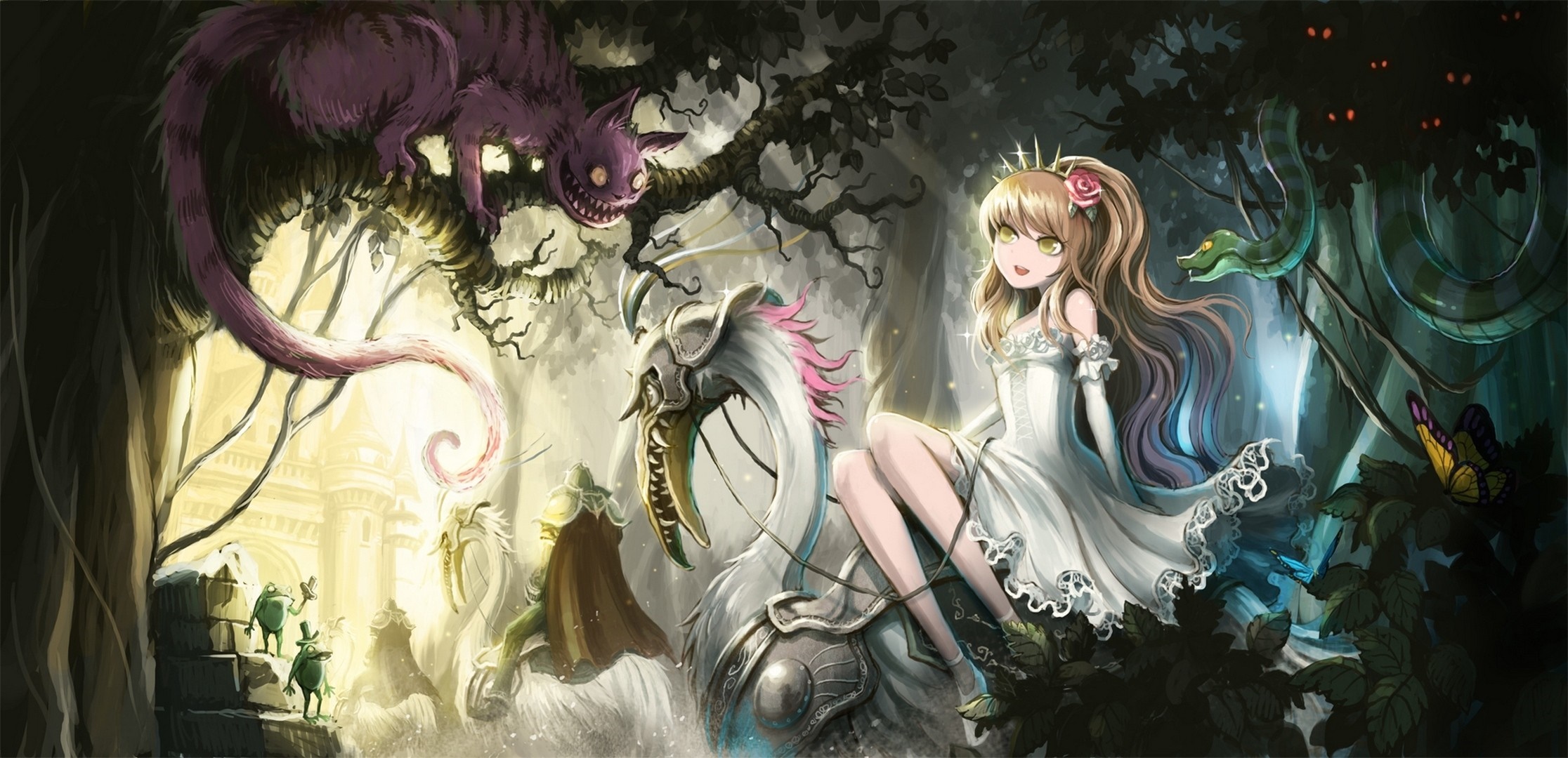 Anime illustration of Alice in Wonderland characters HD Wallpaper