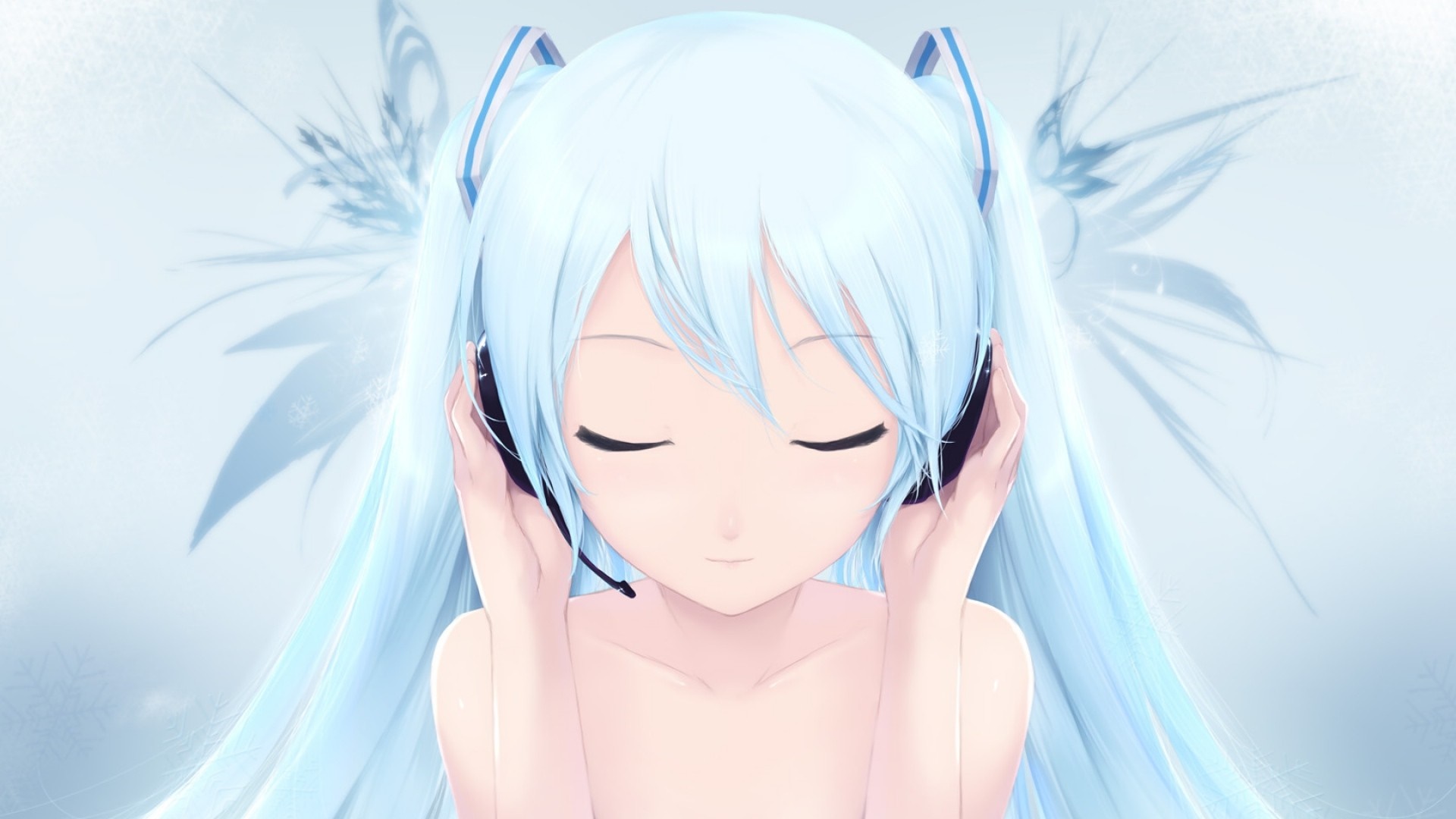 Hatsune Miku from Vocaloid wearing headphones HD Wallpaper