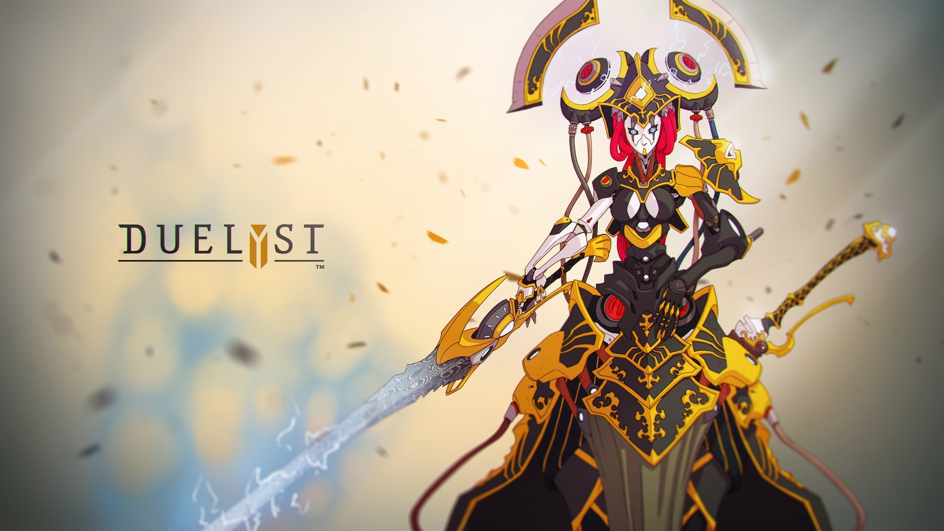 Duelyst character with ornate armor and weapons HD Wallpaper