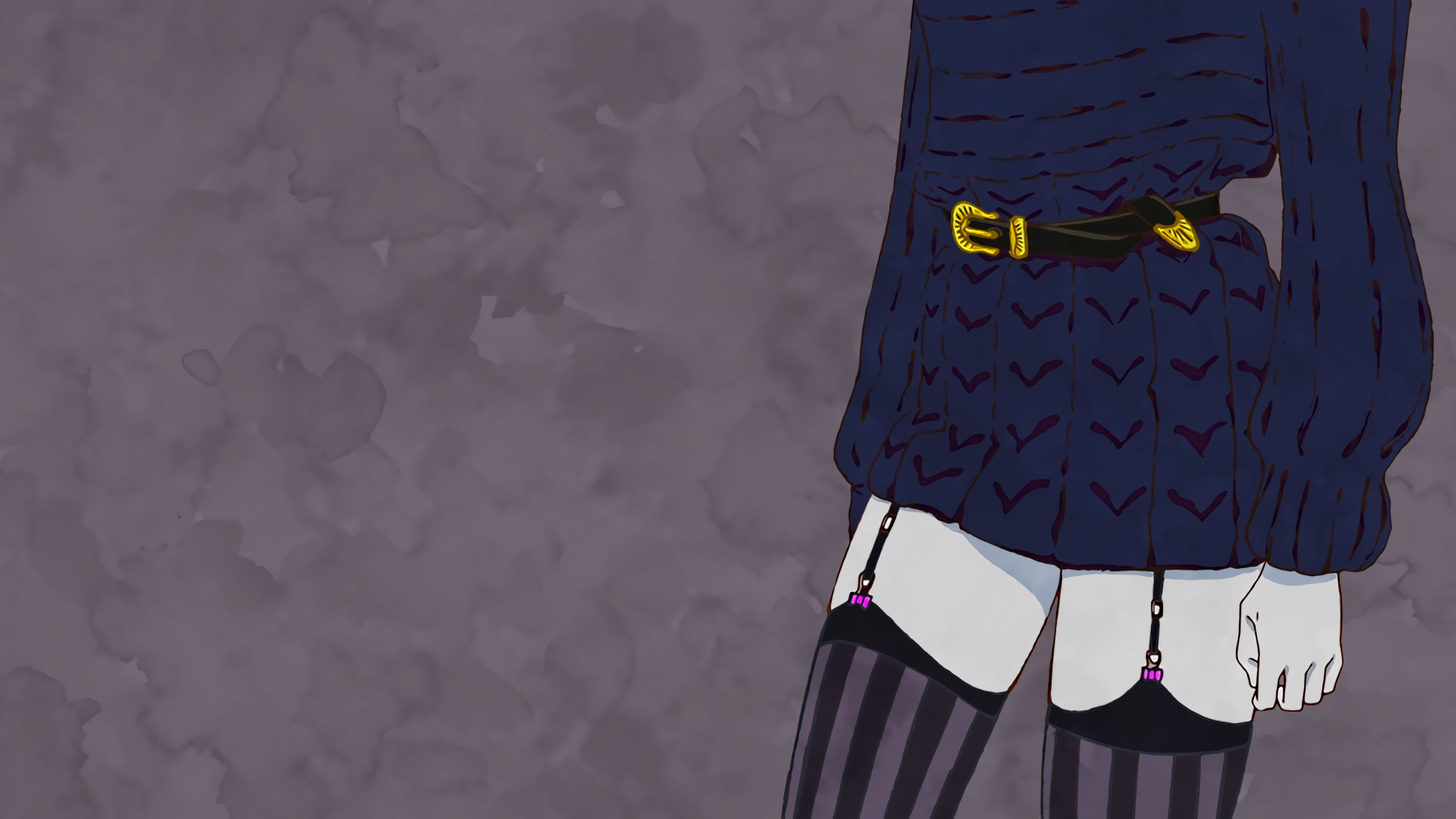 Woman wearing a dark blue sweater and stockings HD Wallpaper