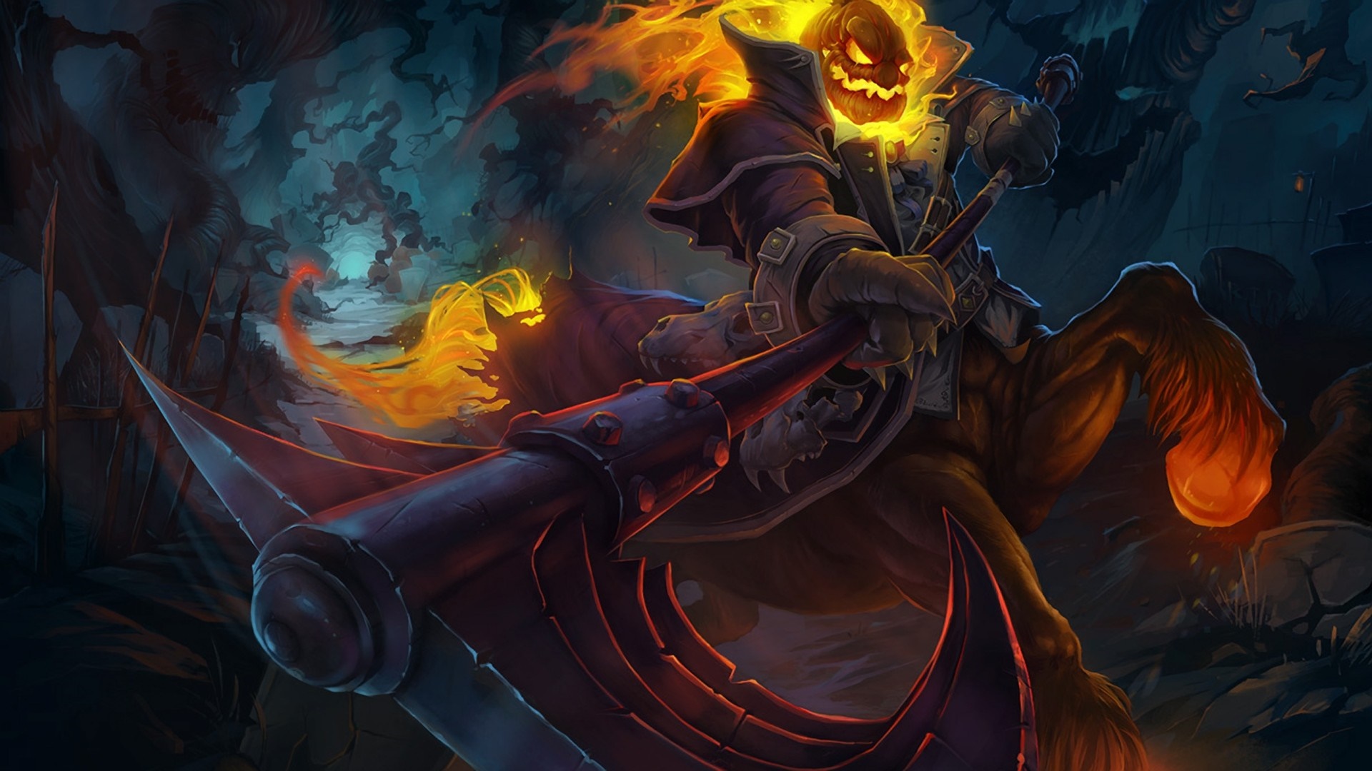 Hecarim from League of Legends with a pumpkin head HD Wallpaper